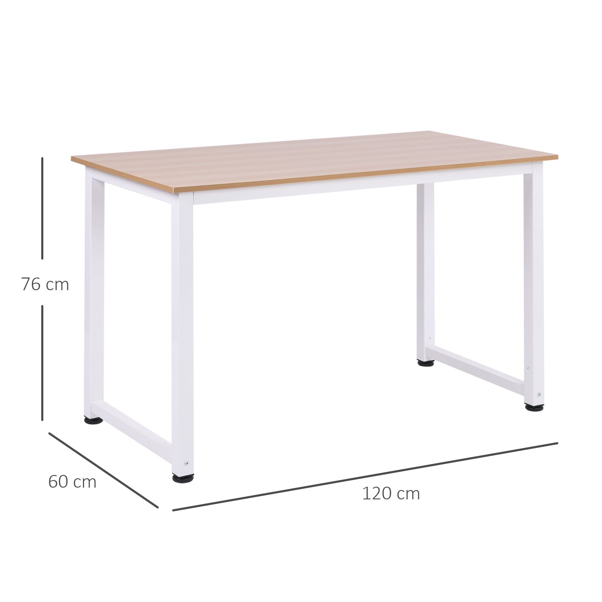 HOMCOM Computer Desk, Writing Table, 120 x 60 x 76cm Workstation for Home Office, Study with Metal Frame, Simple Assembly, White