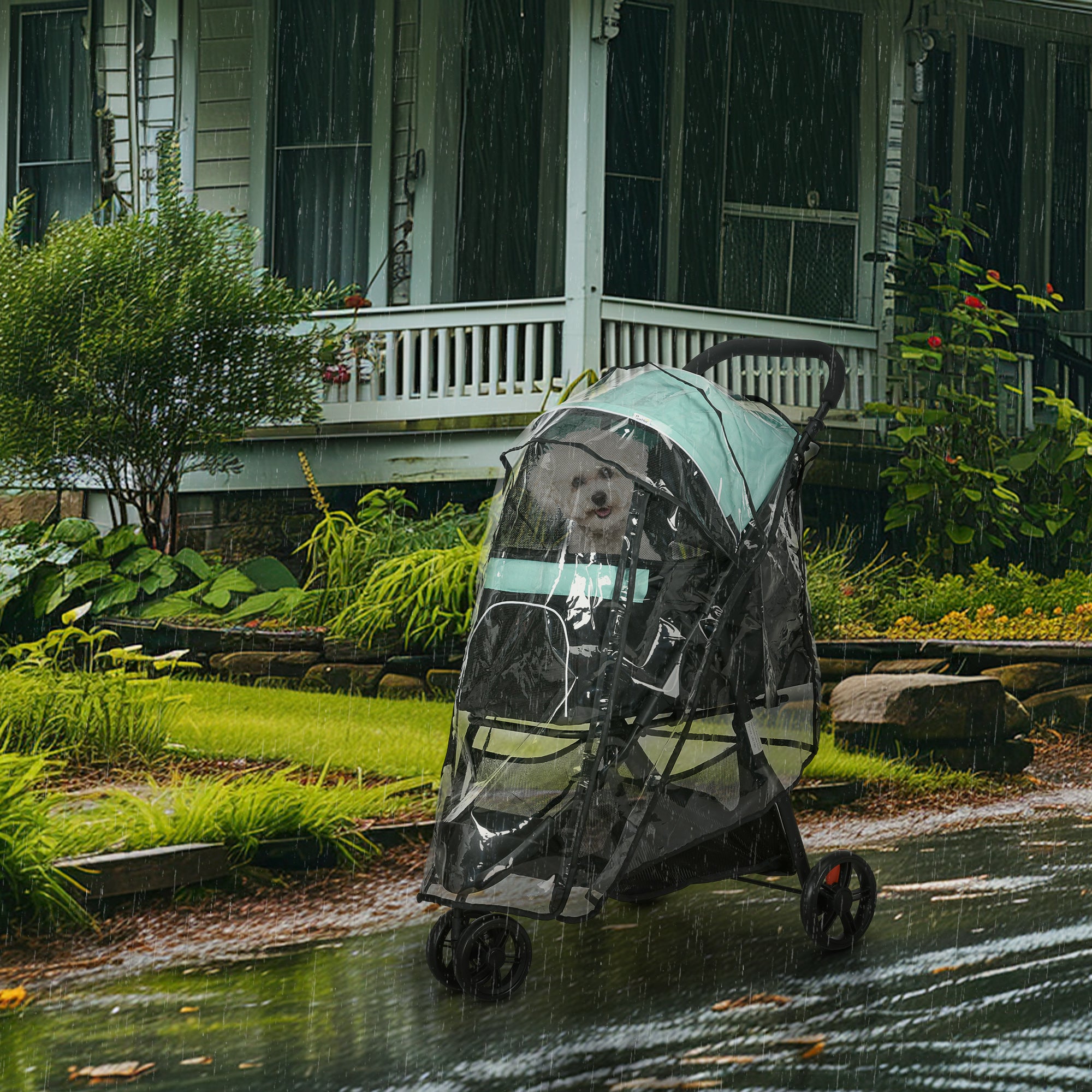 PawHut Foldable Pet Stroller w/ Rain Cover, for XS Dogs, S Dogs - Green - North Peak Garden Furniture
