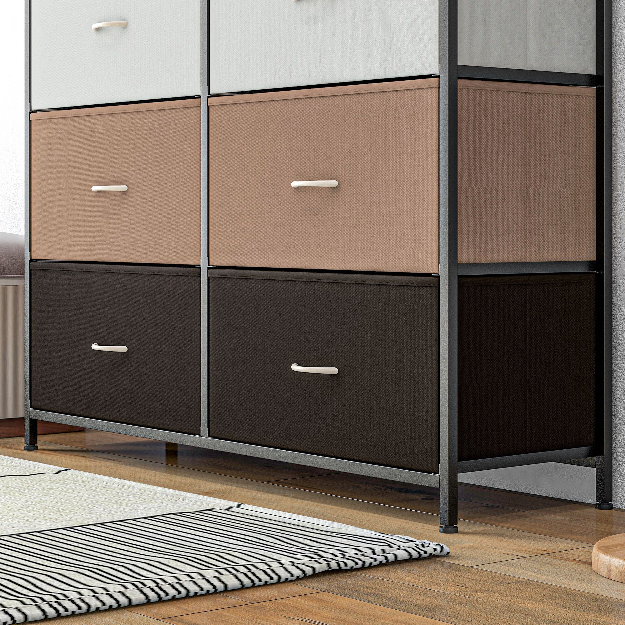 HOMCOM Bedroom Chest of Drawers, 10 Drawer Dresser with Foldable Fabric Drawers and Steel Frame, Multicolour - North Peak Garden Furniture