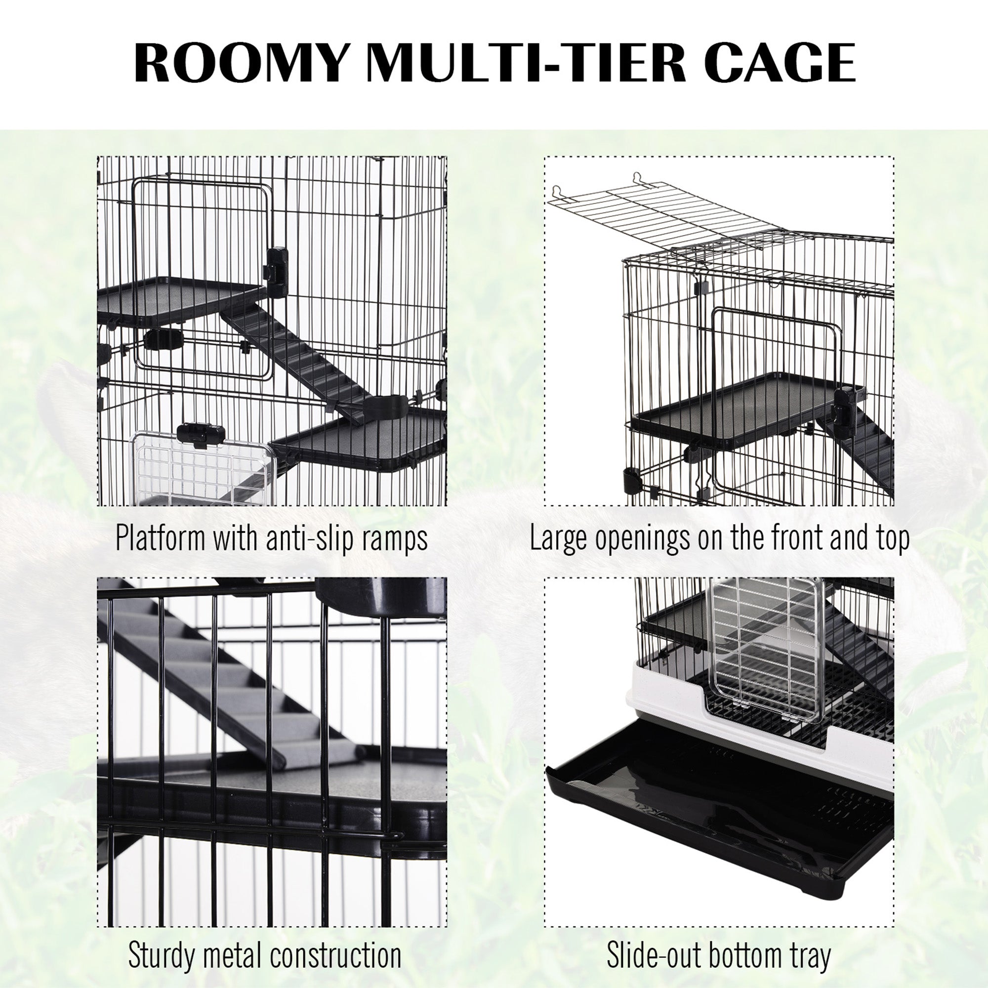 PawHut Metal Wire 3-Tier Small Guinea Pigs Hutches Rabbits Hutches Black/White