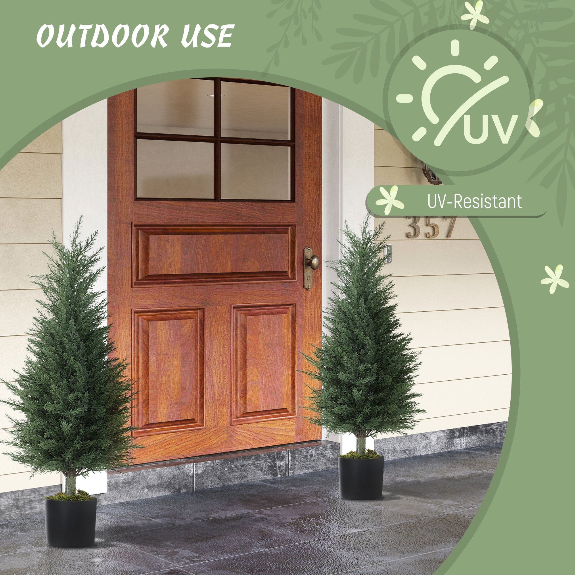 HOMCOM Set of 2 Decorative Artificial Plant, 90 cm Cypress Tree with 362 Leaves in Pot, UV-Resistant Plastic Fake Tree for Indoor Outdoor Home Office
