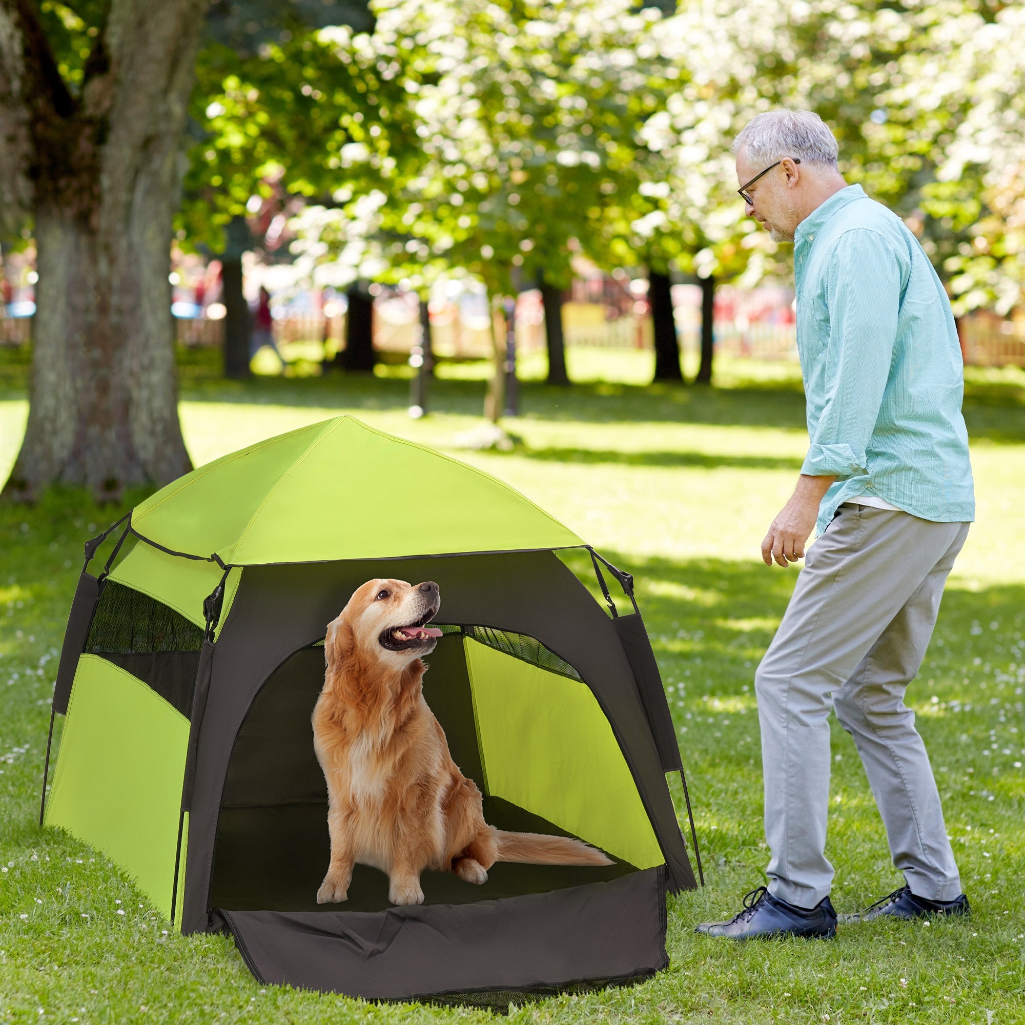 PawHut Foldable Dog Cat Tent with Waterproof Oxford, Carry Bag for Extra Large Dog, Green - North Peak Garden Furniture