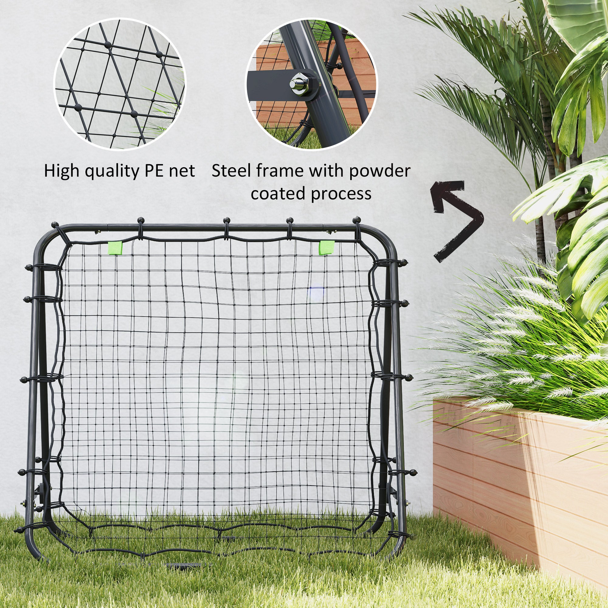 HOMCOM Double Sided Football Rebounder Net, Football Rebound Goal with 5 Adjustable Angles, Black - North Peak Garden Furniture