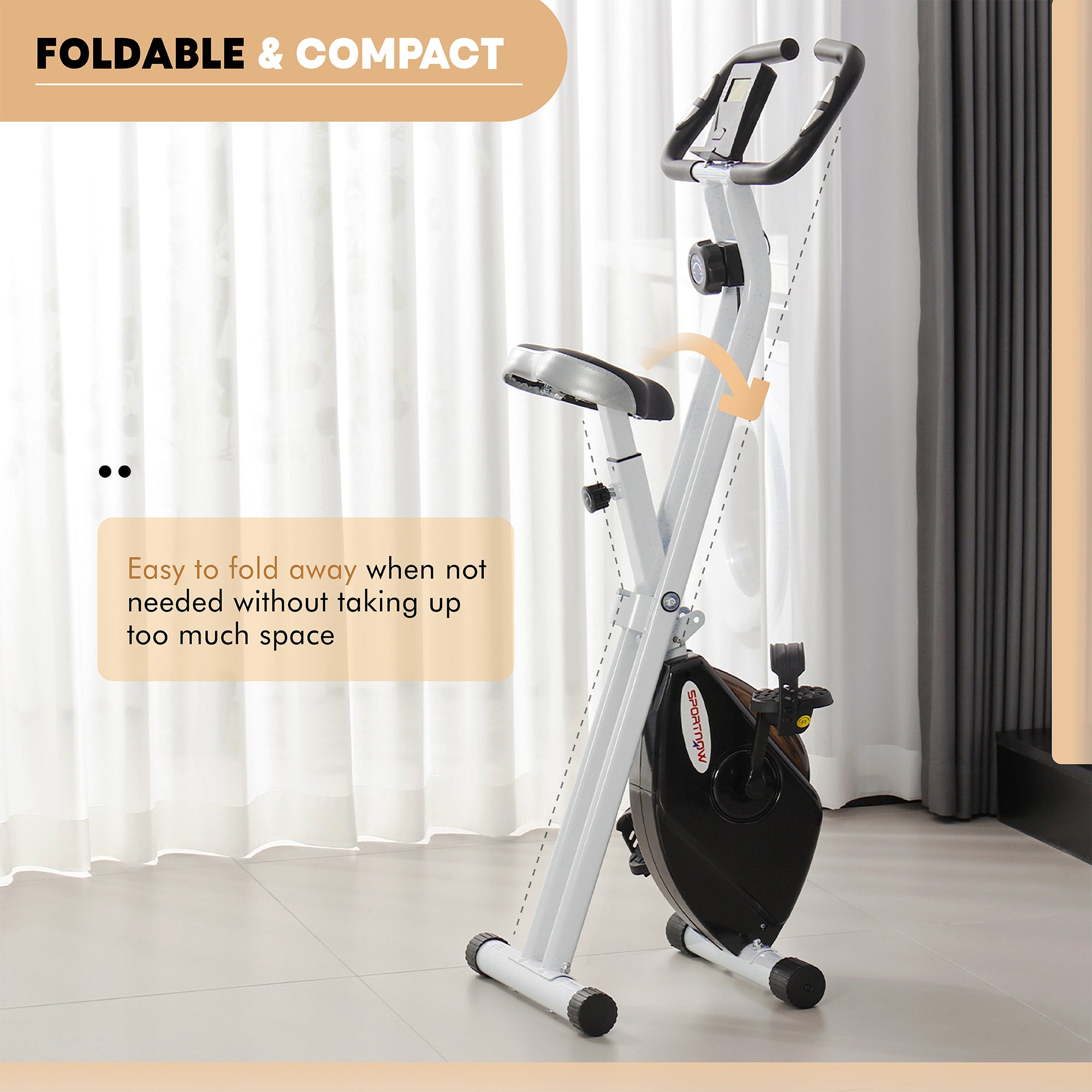 SPORTNOW Folding and Quiet Exercise Bike with 8-Level Magnetic Resistance and Heart Rate Sensor, for Home Gym, Black and White - North Peak Garden Furniture