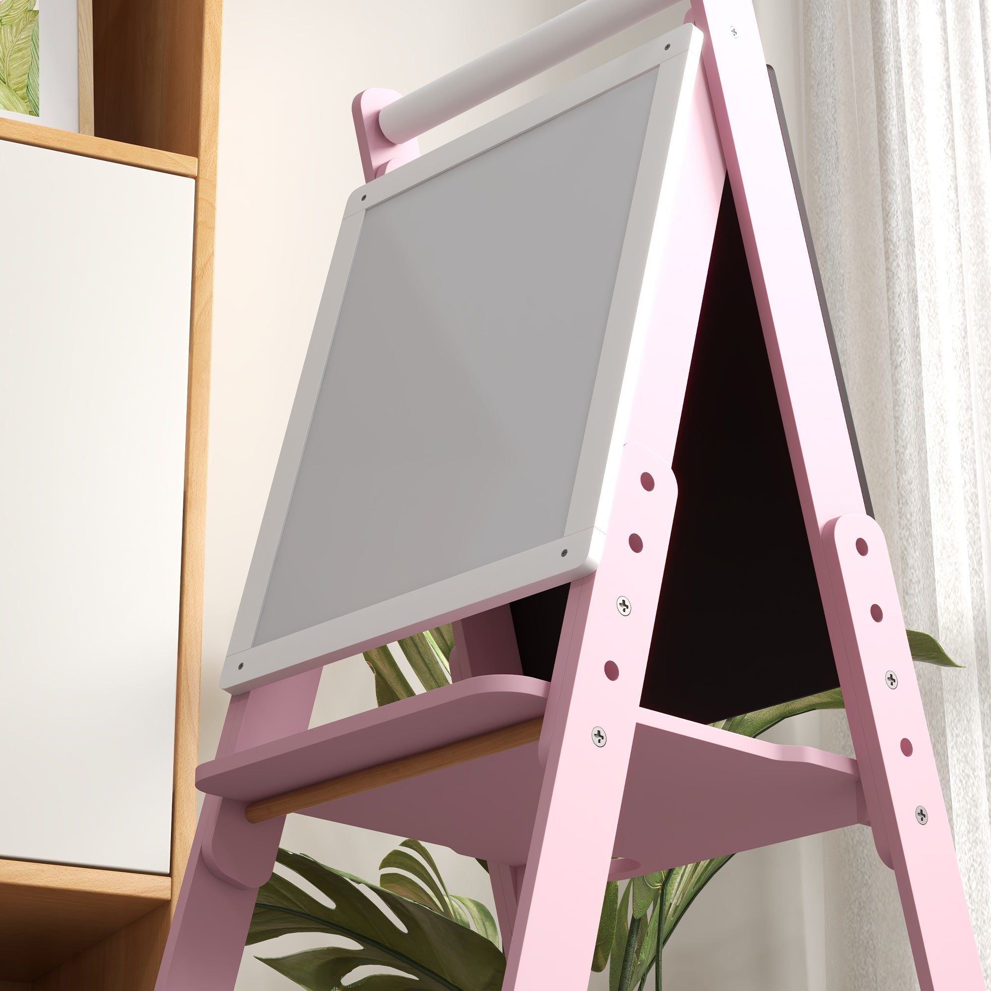 AIYAPLAY Three-In-One Easel for Kids, with Paper Roll, Adjustable Height - Pink