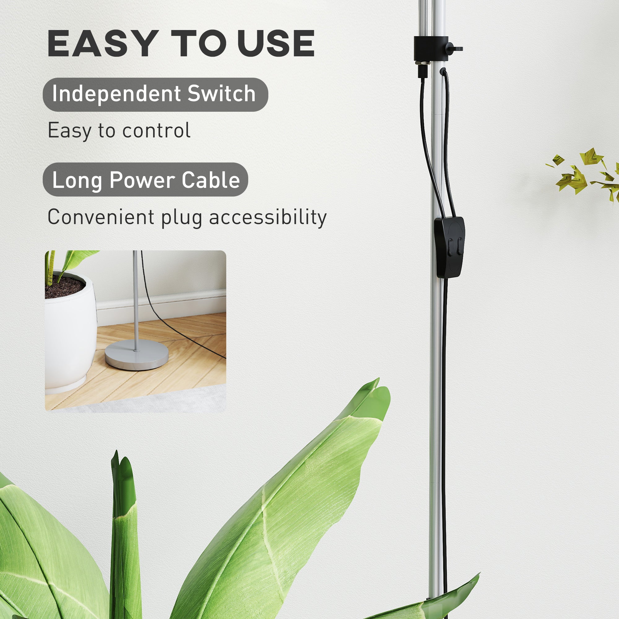 HOMCOM LED Floor Lamp for Living Room, 180cm Tall Standing Lamp, Mother and Child Uplighter with Adjustable Gooseneck, 3000K/4500K/6500K Colour Temperatures, Silver Tone