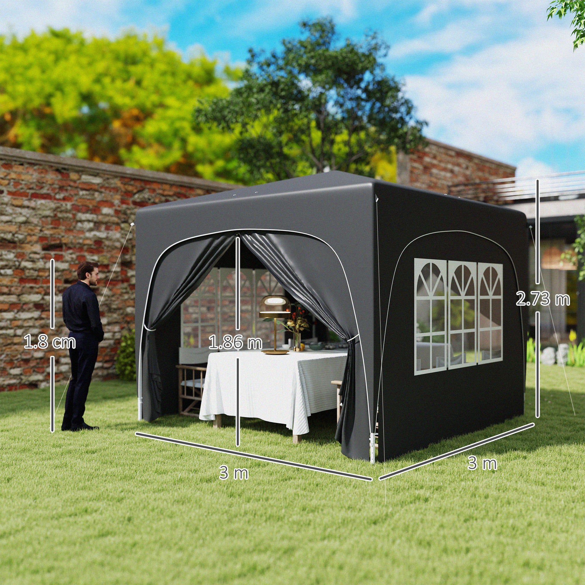 Outsunny 3 x 3m Pop-Up Gazebo Shelter, with Accessories - Black - North Peak Garden Furniture