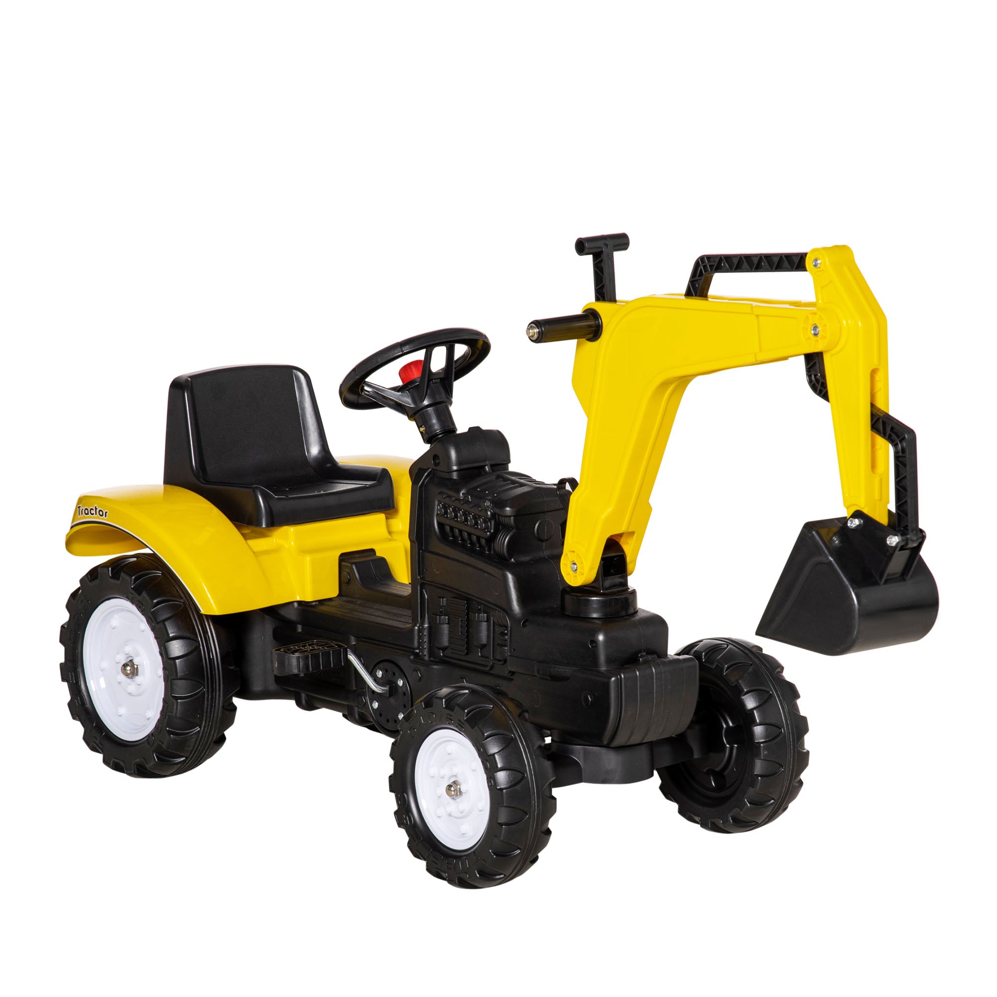 HOMCOM Kids Ride on Digger Pedal Go Kart Pretend Play Construction No Power Truck with Horn for 3 - 6 Years, Yellow - North Peak Garden Furniture