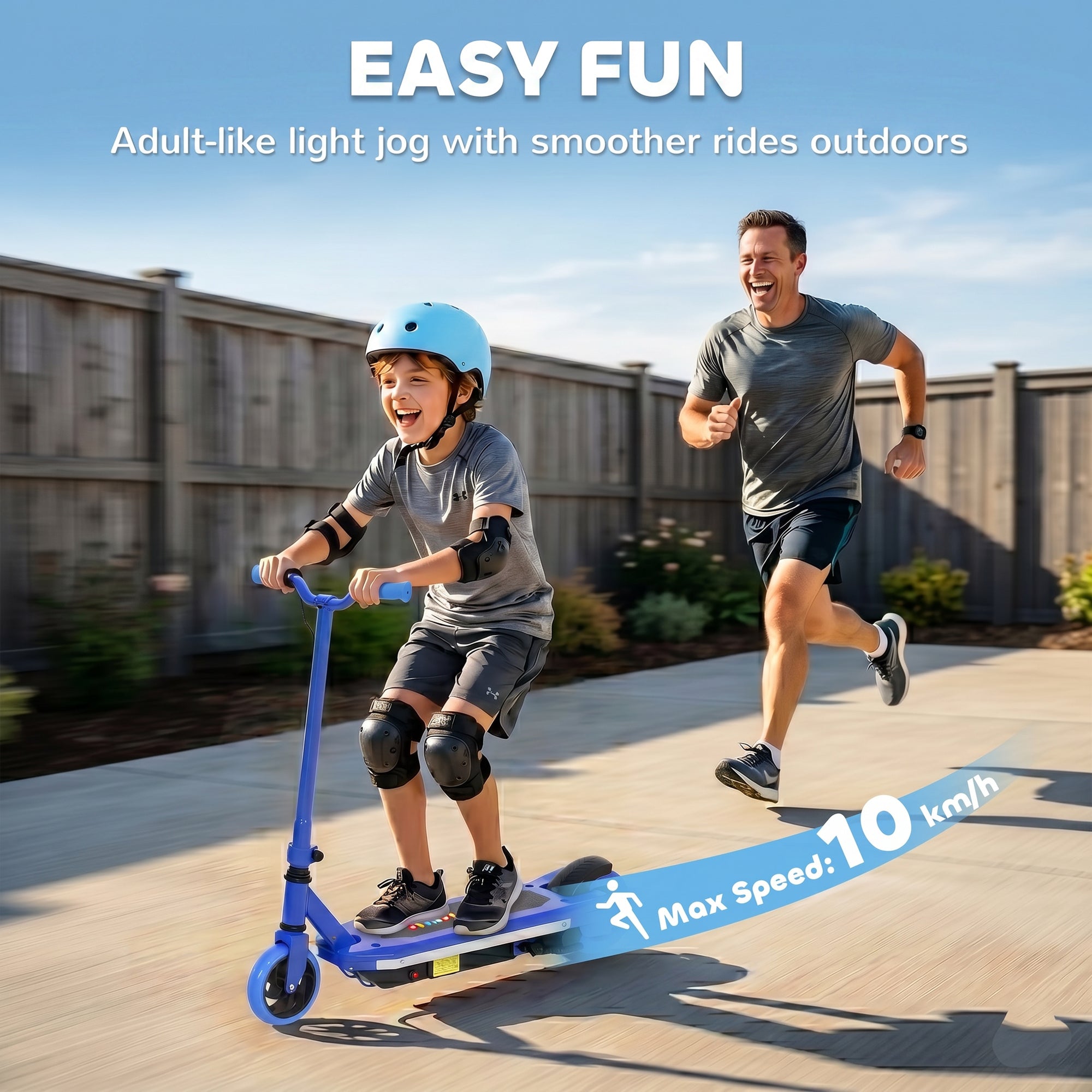 AIYAPLAY Electric Scooter for Ages 6-14, with Colourful Light and Electric Brake, Electric Scooter E Scooter, Up to 10 KM/H & 8 KM, Blue