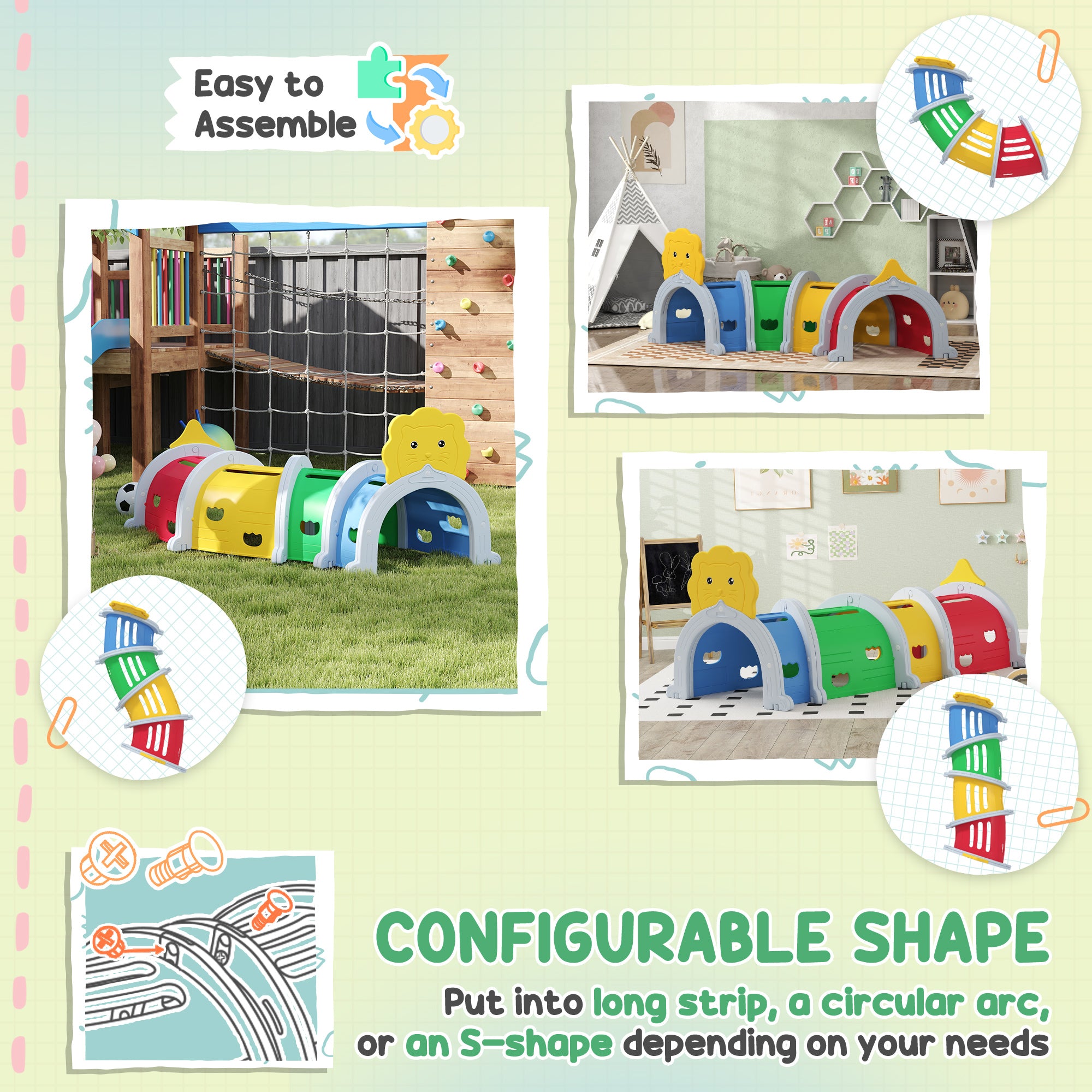 AIYAPLAY Kids Play Tunnel for 3-6 Years Crawl and Climb, Lion Design, Indoor & Outdoor - North Peak Garden Furniture