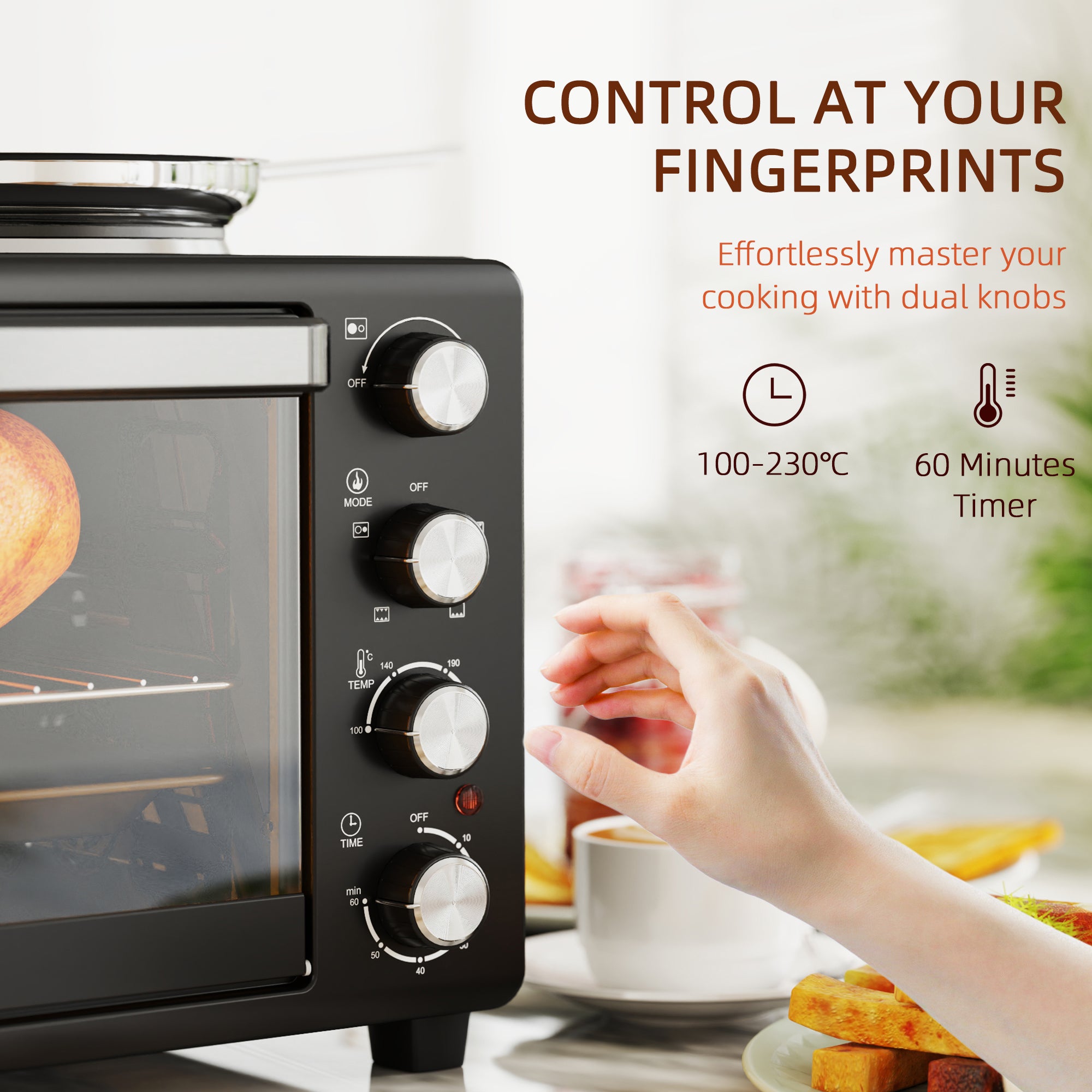 HOMCOM 28L Mini Oven with 2 Hot Plates, Countertop Toaster Oven, Grill, Roast, Bake, Boil, with Timer, Adjustable Temperature, Electric Oven with Baking Tray, Grill Rack, Crumb Tray, 2600W, Black - North Peak Garden Furniture