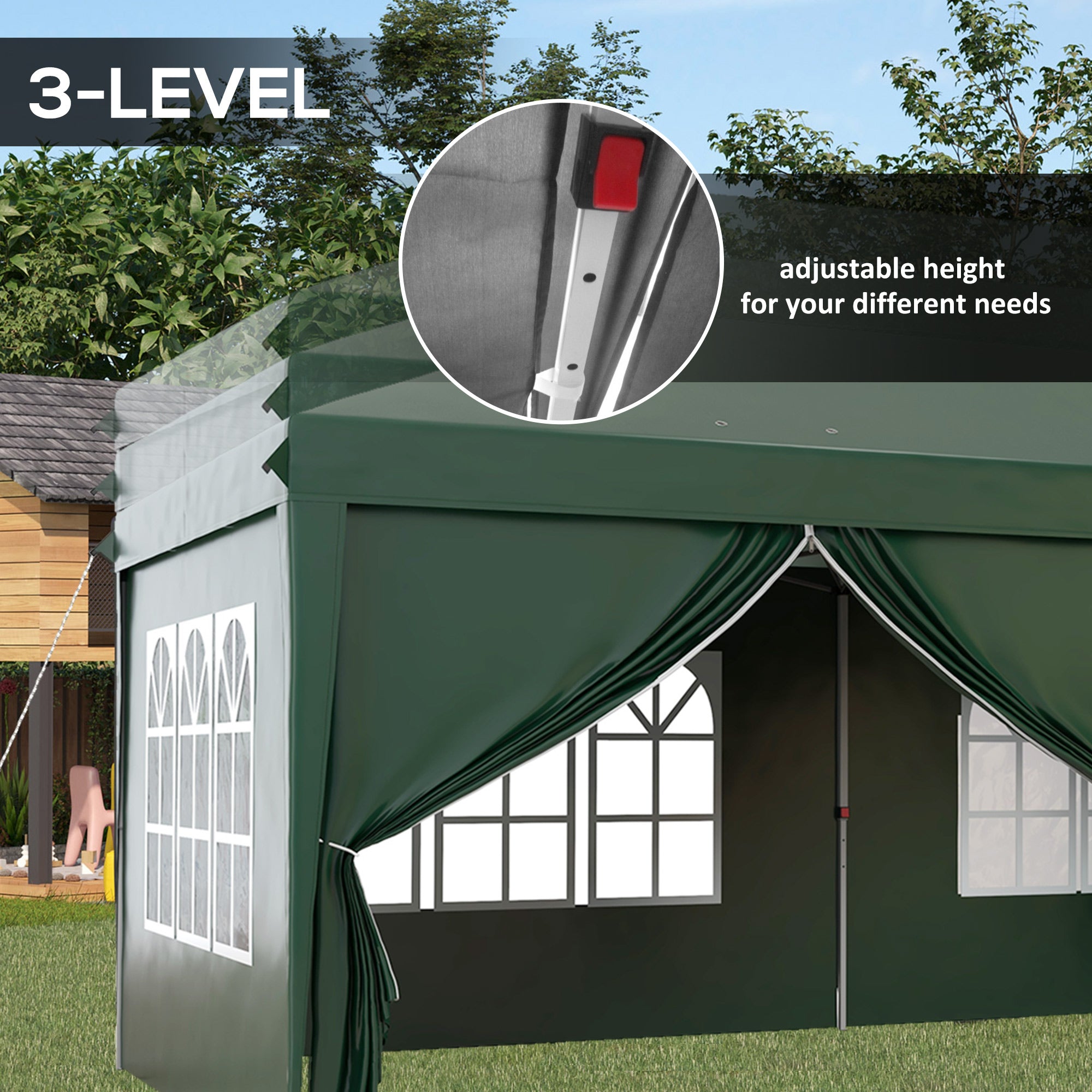 Outsunny 3 x 6m Pop-Up Gazebo, with Curtain Walls and Windows - Dark Green