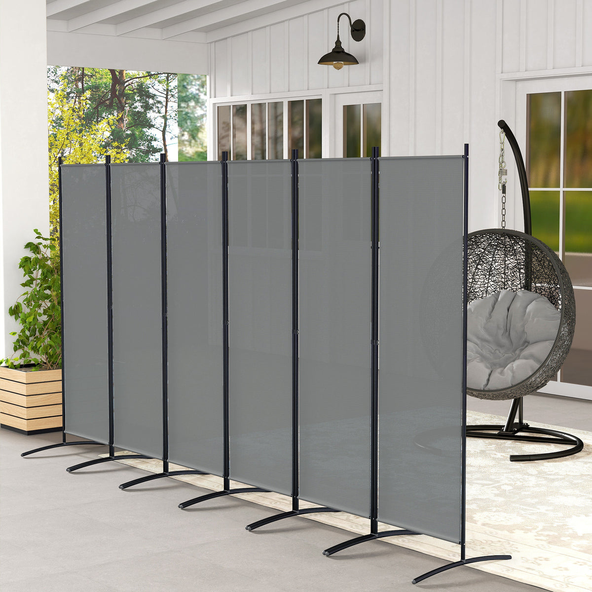 Outsunny 6 Panel Folding Room Divider, 1.7m Privacy Screen with Wide Feet, Portable Freestanding Metal Partition Separator for Office, Living Room, Bedroom, Dining Room, Dark Grey
