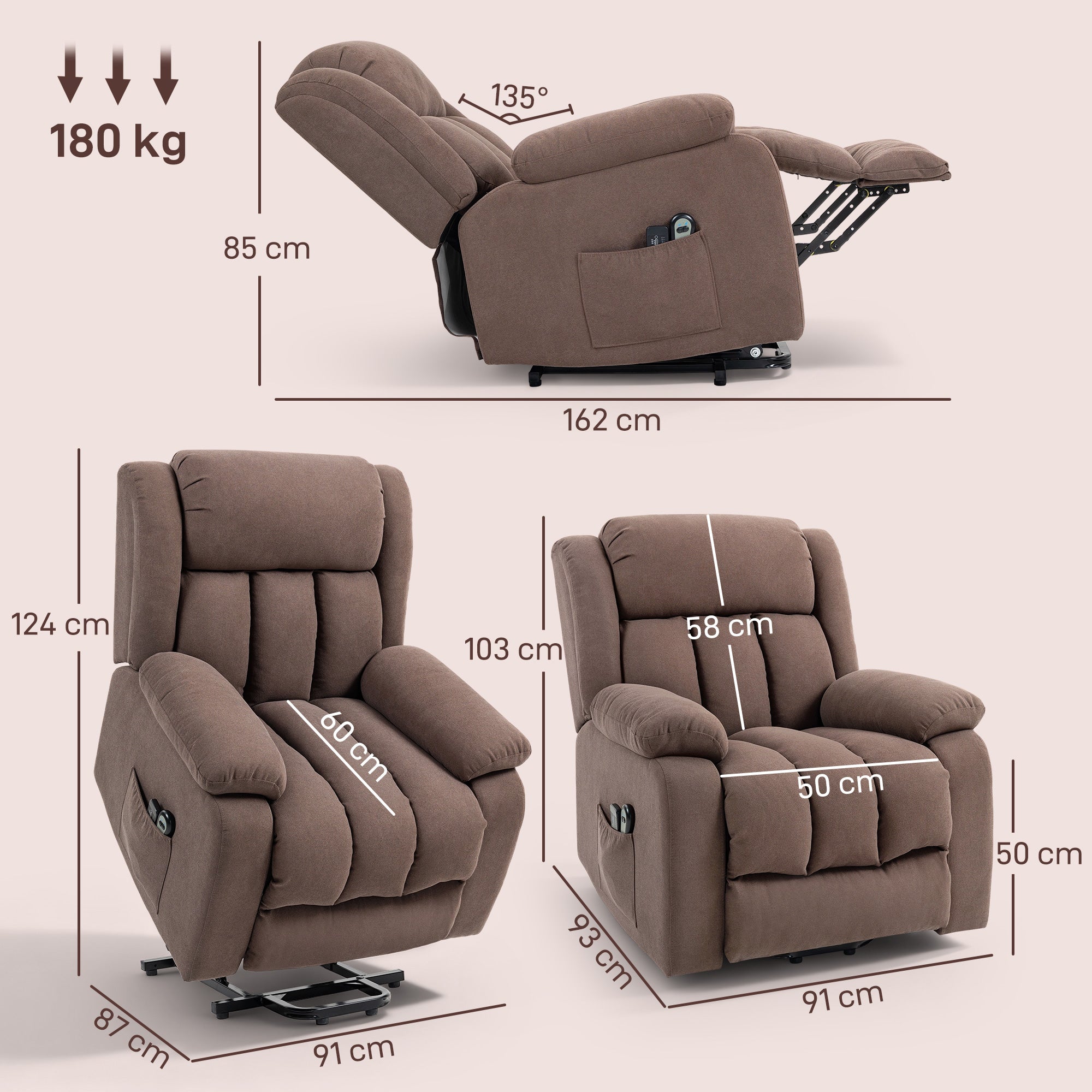 HOMCOM Power Lift Recliner Chair with Vibration Massage, Lift Chair for Elderly with Footrest, Remote, Side Pocket, Dark Brown