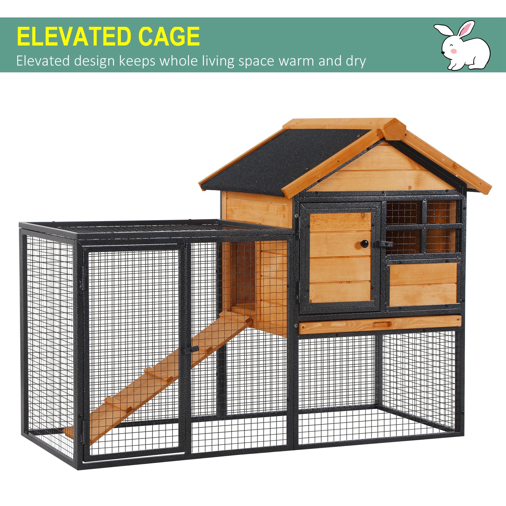 PawHut Wood-metal Guinea Pigs Hutches Elevated Pet Bunny House Rabbit Cage with Slide-Out Tray Outdoor - North Peak Garden Furniture