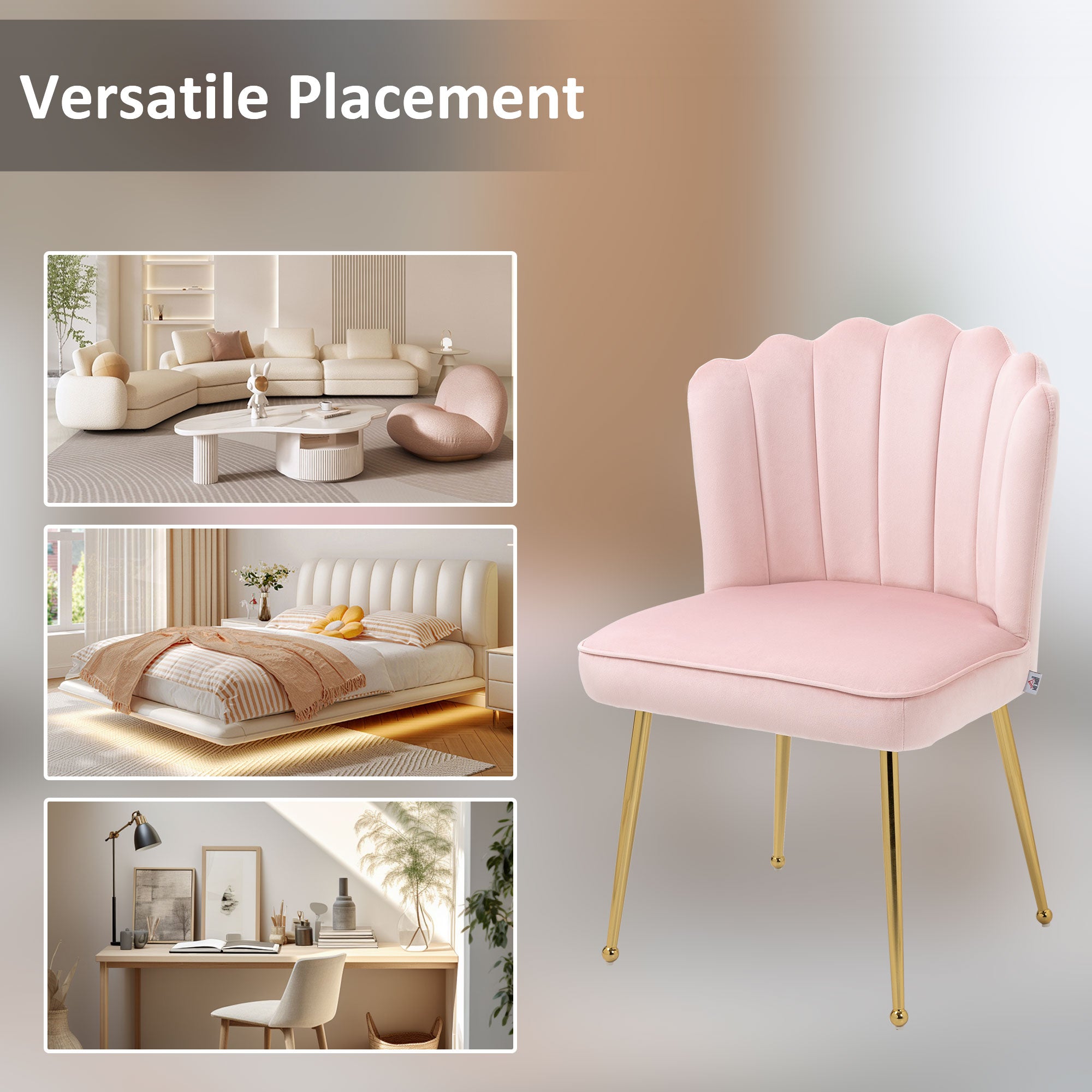 HOMCOM Velvet-Feel Shell Accent Chair - Pink - North Peak Garden Furniture