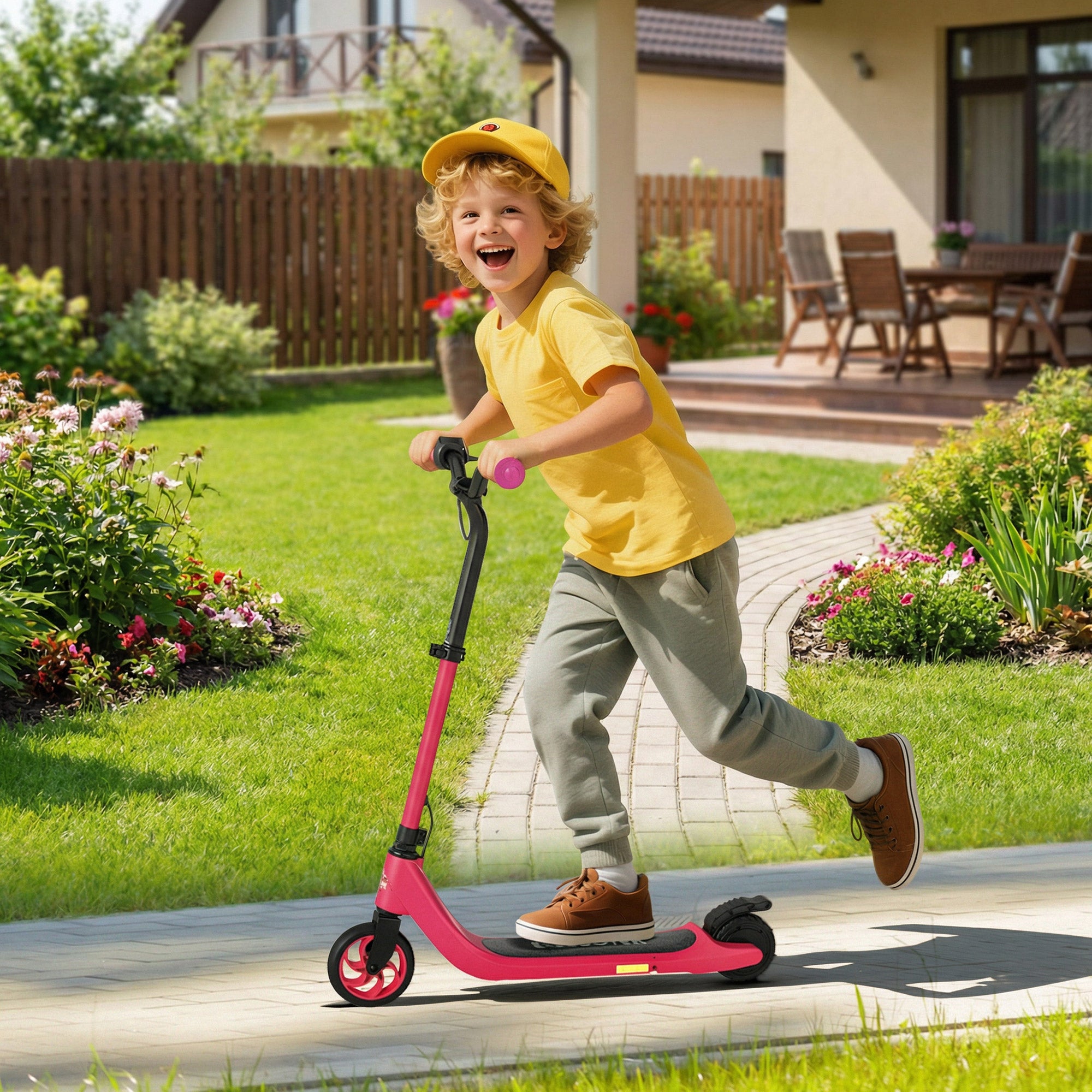 HOMCOM Electric Scooter, 120W Motor E-Scooter with Battery Display, Adjustable Height, Rear Brake for Ages 6+ Years - Pink