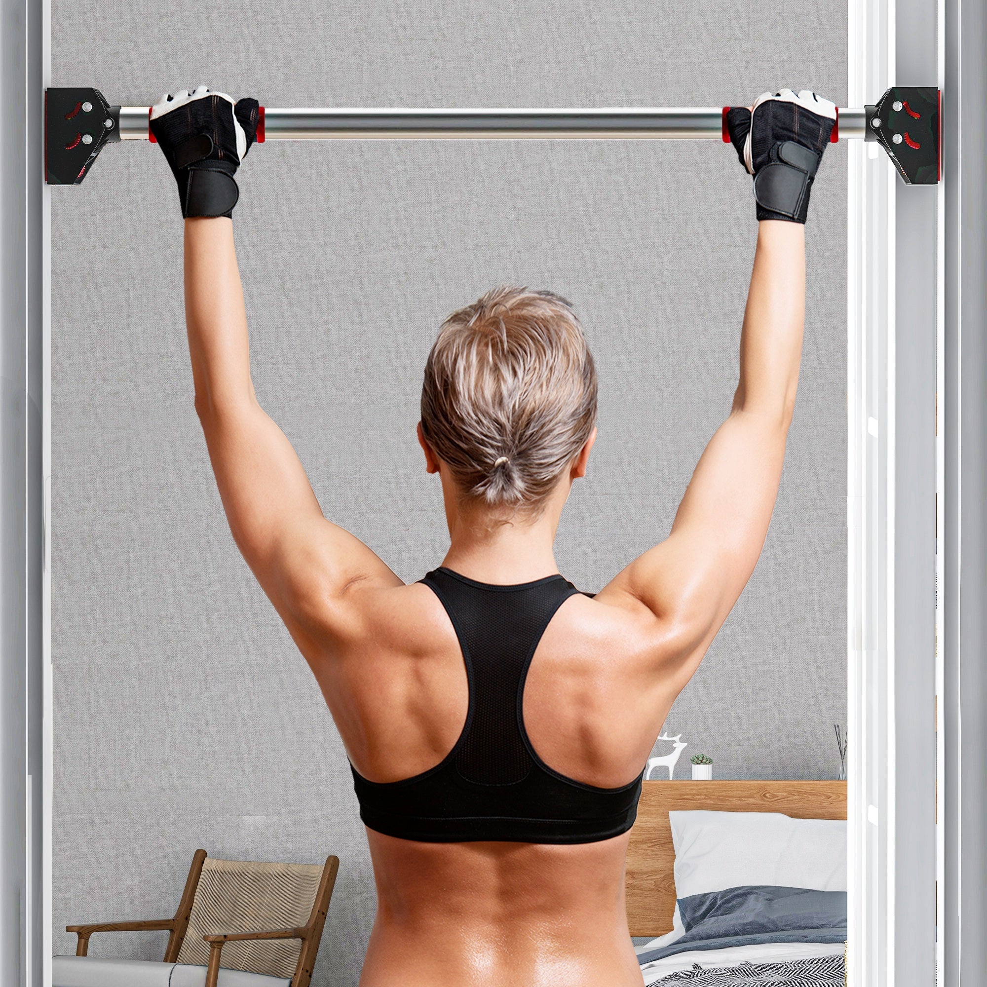 SPORTNOW Doorway Pull Up Bar, No Screws Door Frame Chin Up Bar, Adjustable Length (75-92cm) for Home Gym Workout, Max Load 200kg - North Peak Garden Furniture