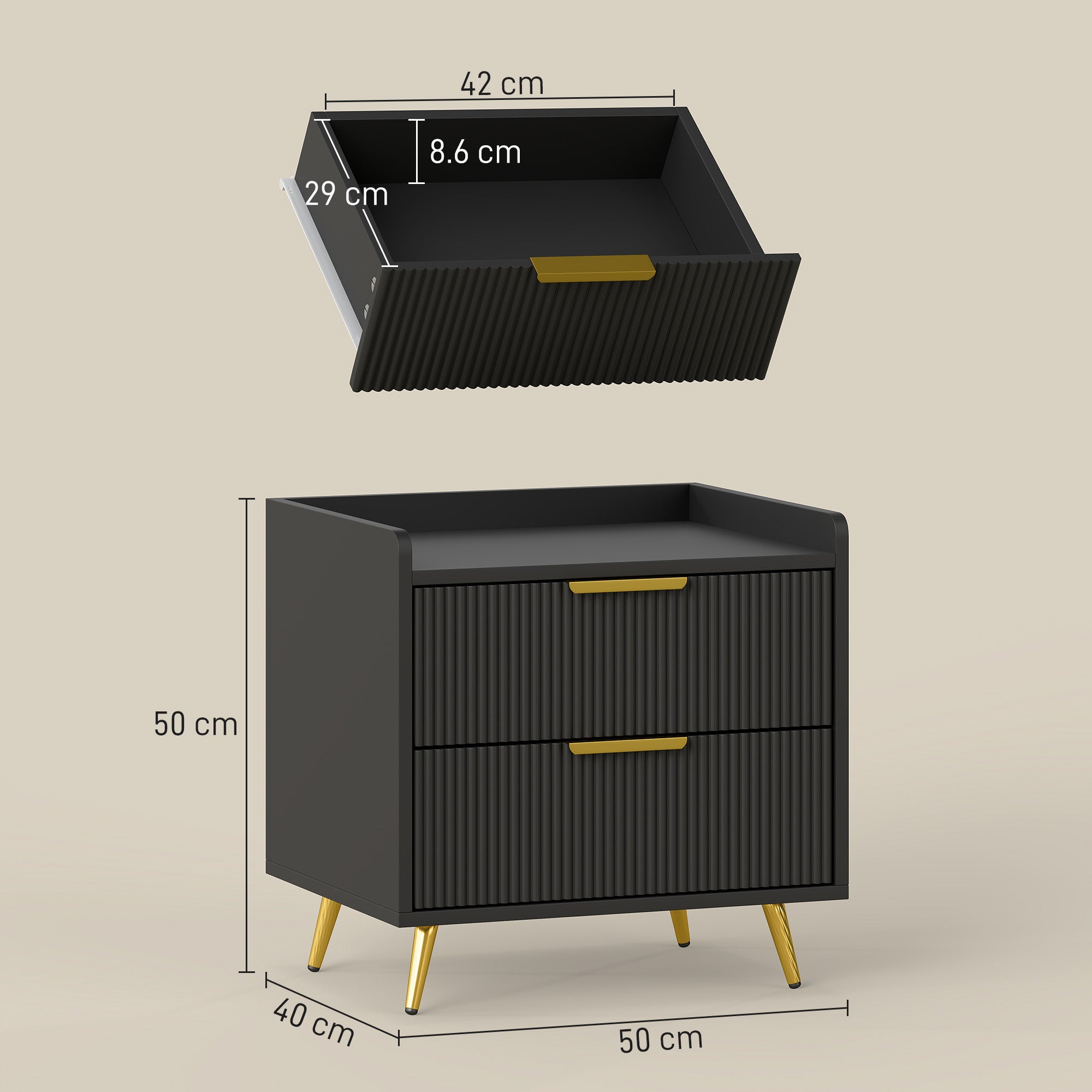 HOMCOM Elegant Two-Drawer Bedside Table - Black