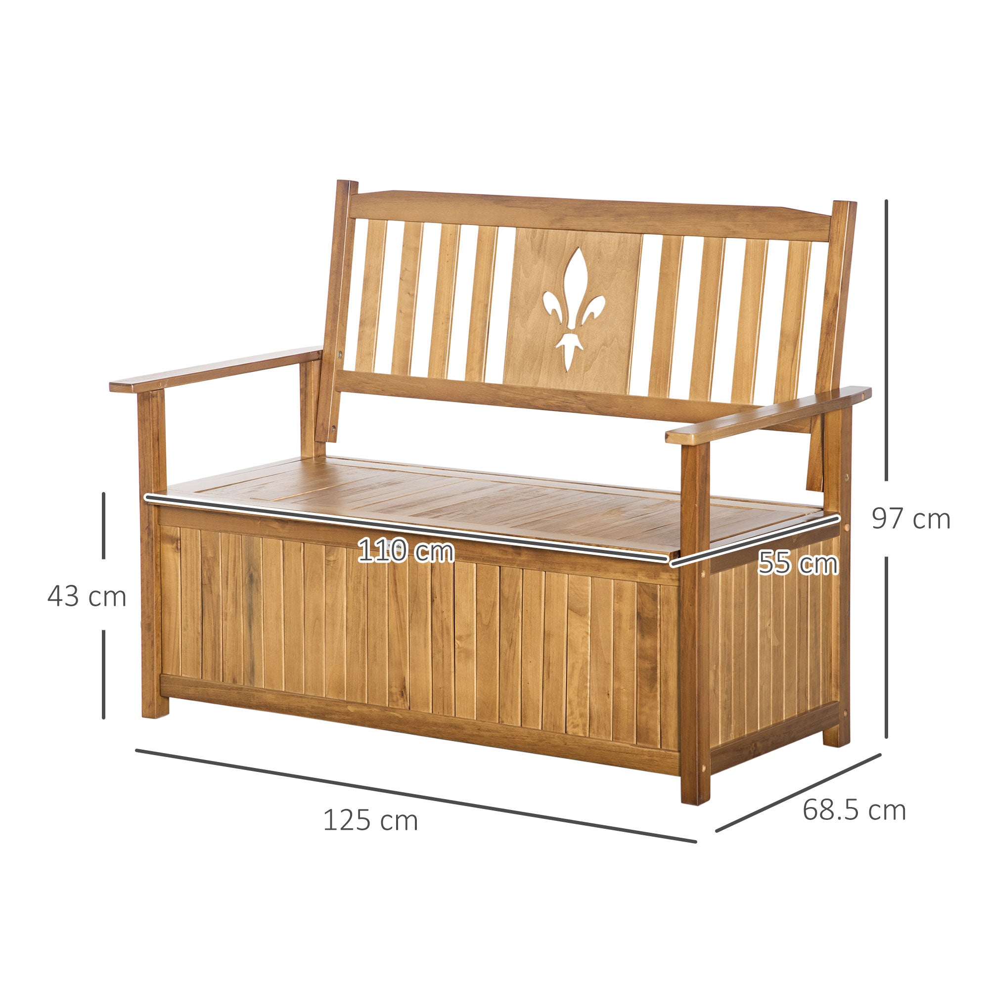 Outsunny Two-Seater Wooden Storage Bench - Natural Finish - North Peak Garden Furniture