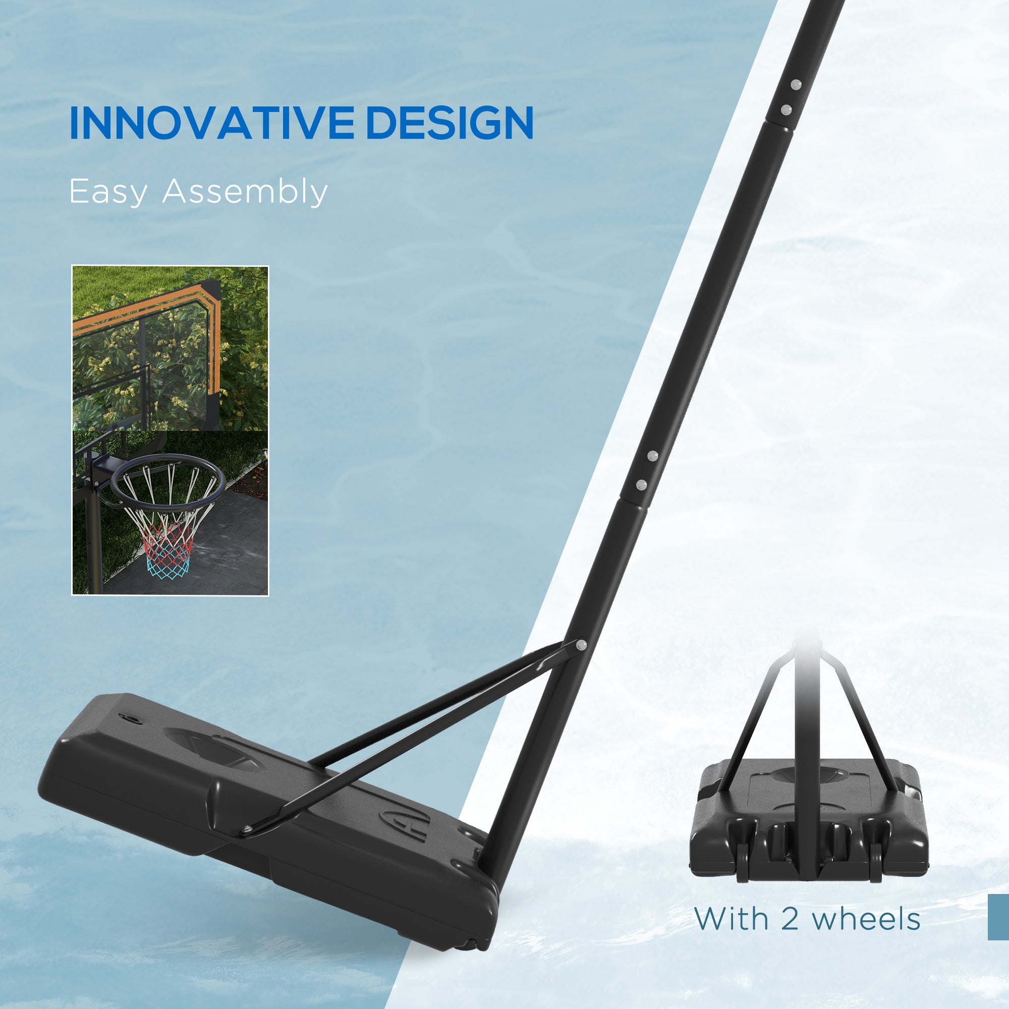SPORTNOW Height Adjustable Basketball Stand Net Set System, Freestanding Basketball Hoop and Stand with Wheels, 182-213cm - Black - North Peak Garden Furniture