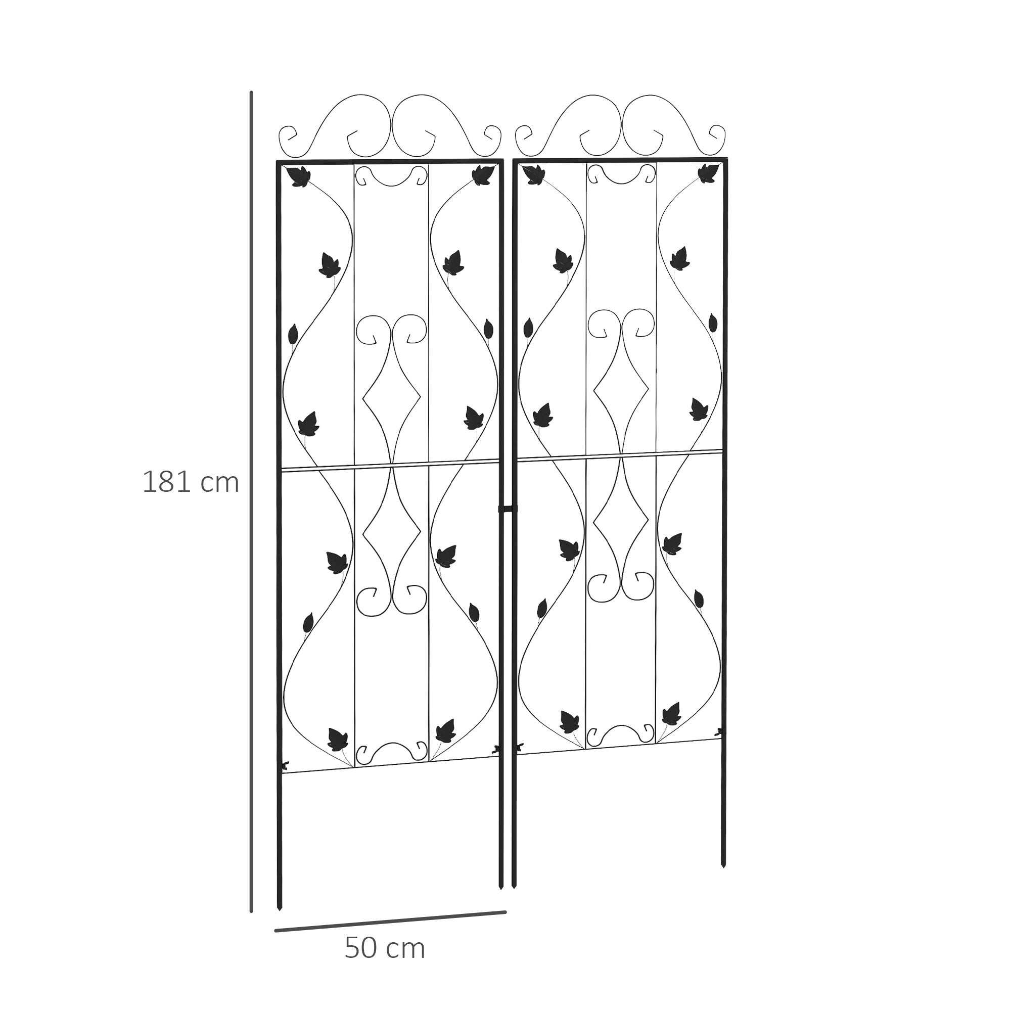 Outsunny Metal Trellis Set of 2, Garden Trellis for Climbing Plants Support Frames, Leaf Design - North Peak Garden Furniture