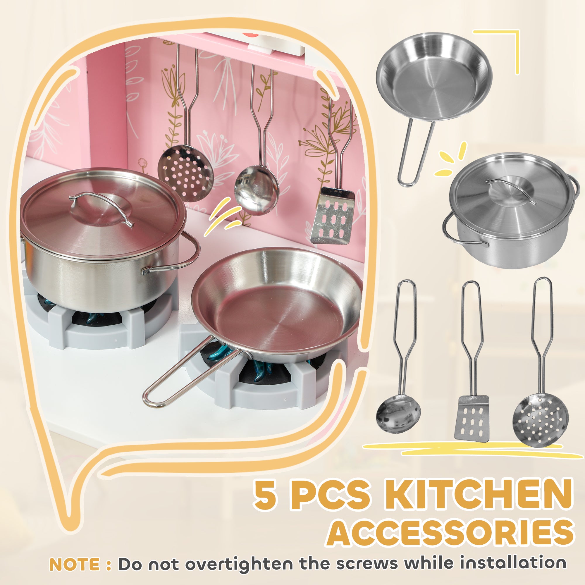 AIYAPLAY Play Kitchen, Kids Kitchen Set with Lights and Sounds, Double Stoves, Ice Maker, Chalkboard for 3+ Years - Pink - North Peak Garden Furniture