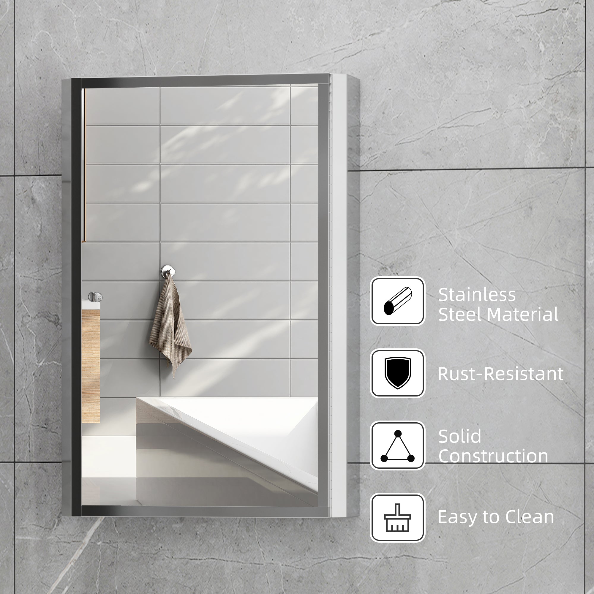 HOMCOM Stainless Steel Wall mounted Bathroom Mirror Cabinet 2 Shelves Storage Unit Furniture w/Single Door (60H x 40L x 13D (cm)) - North Peak Garden Furniture