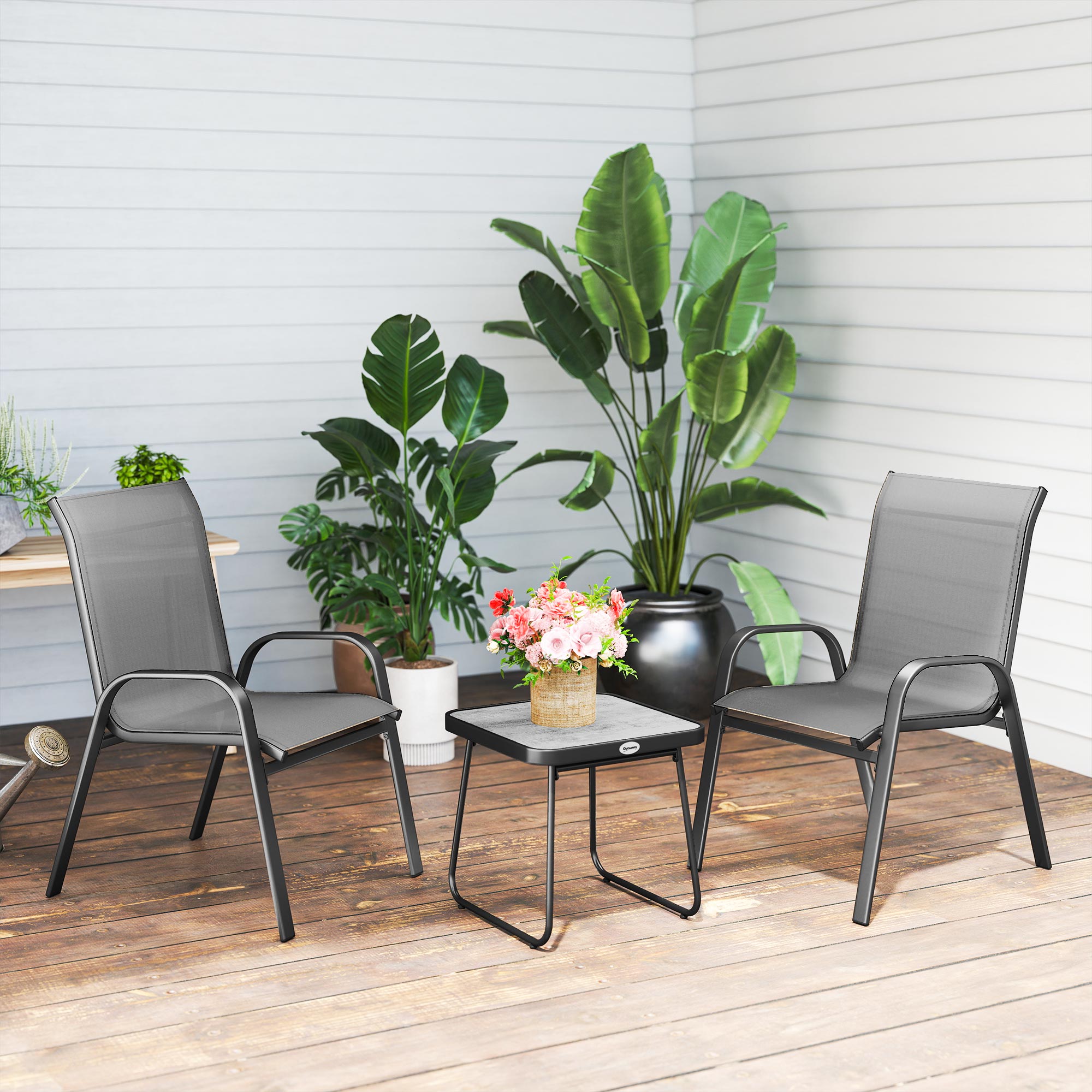Outsunny Three-Piece Metal Frame Garden Seating Set - Grey - North Peak Garden Furniture