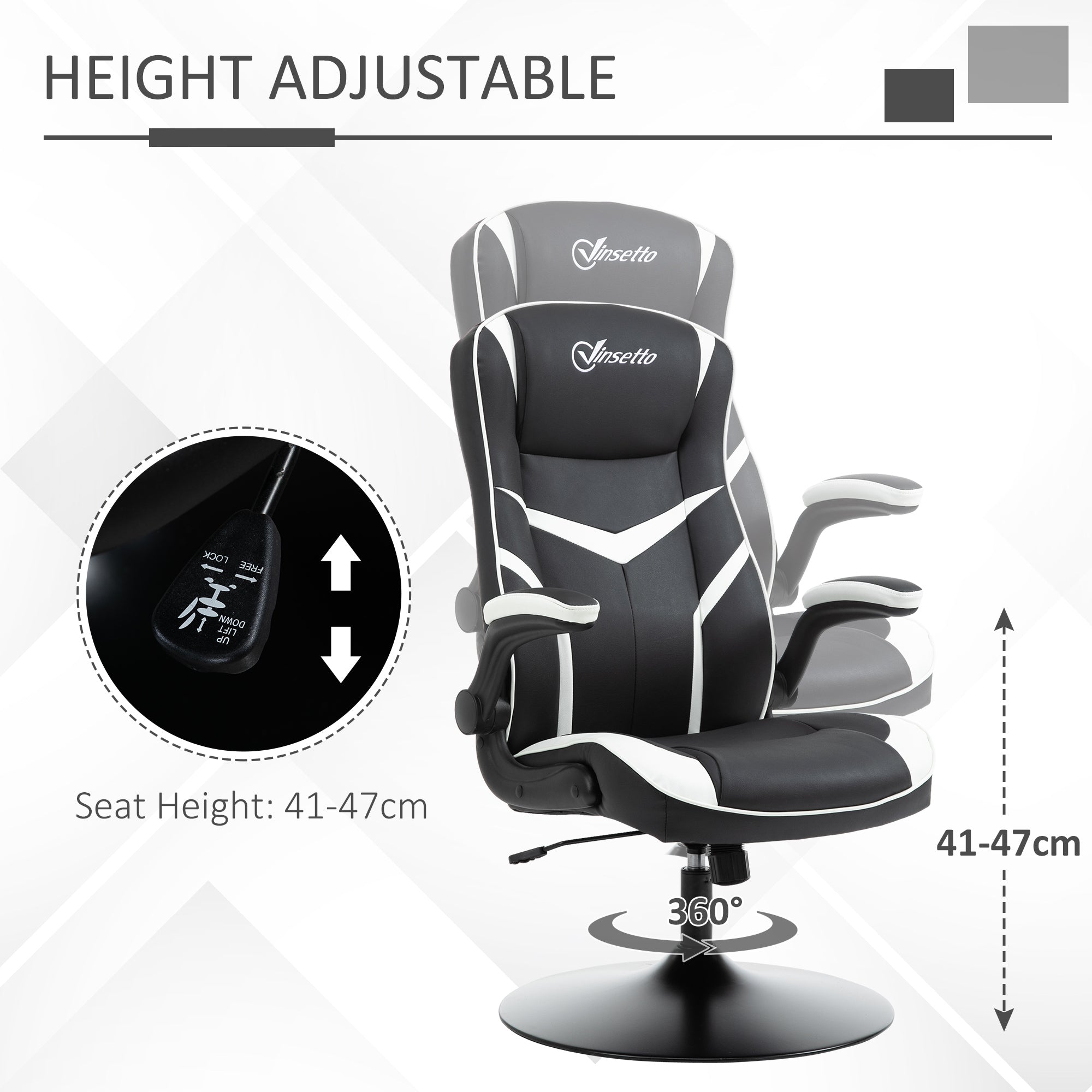 Vinsetto Gaming Chair Ergonomic Computer Chair with Adjustable Height Pedestal Base, Home Office Desk Chair PVC Leather Exclusive Swivel Chair Black