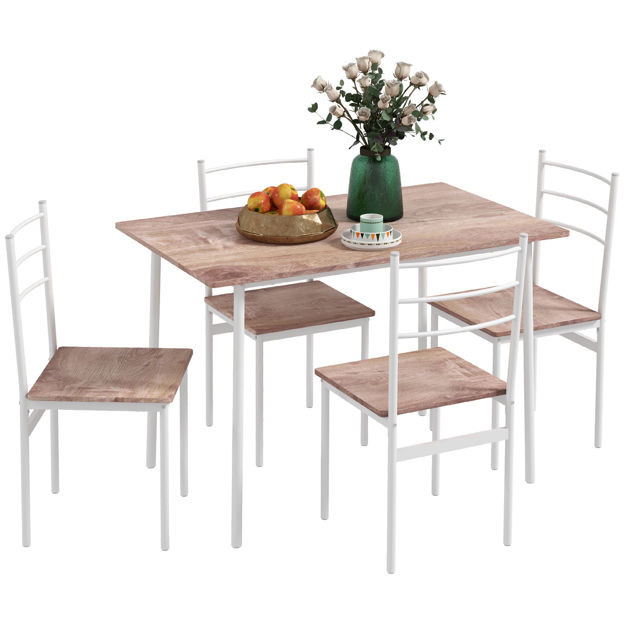 HOMCOM Five-Piece Compact Dining Table and Chairs Set - Brown/White - North Peak Garden Furniture