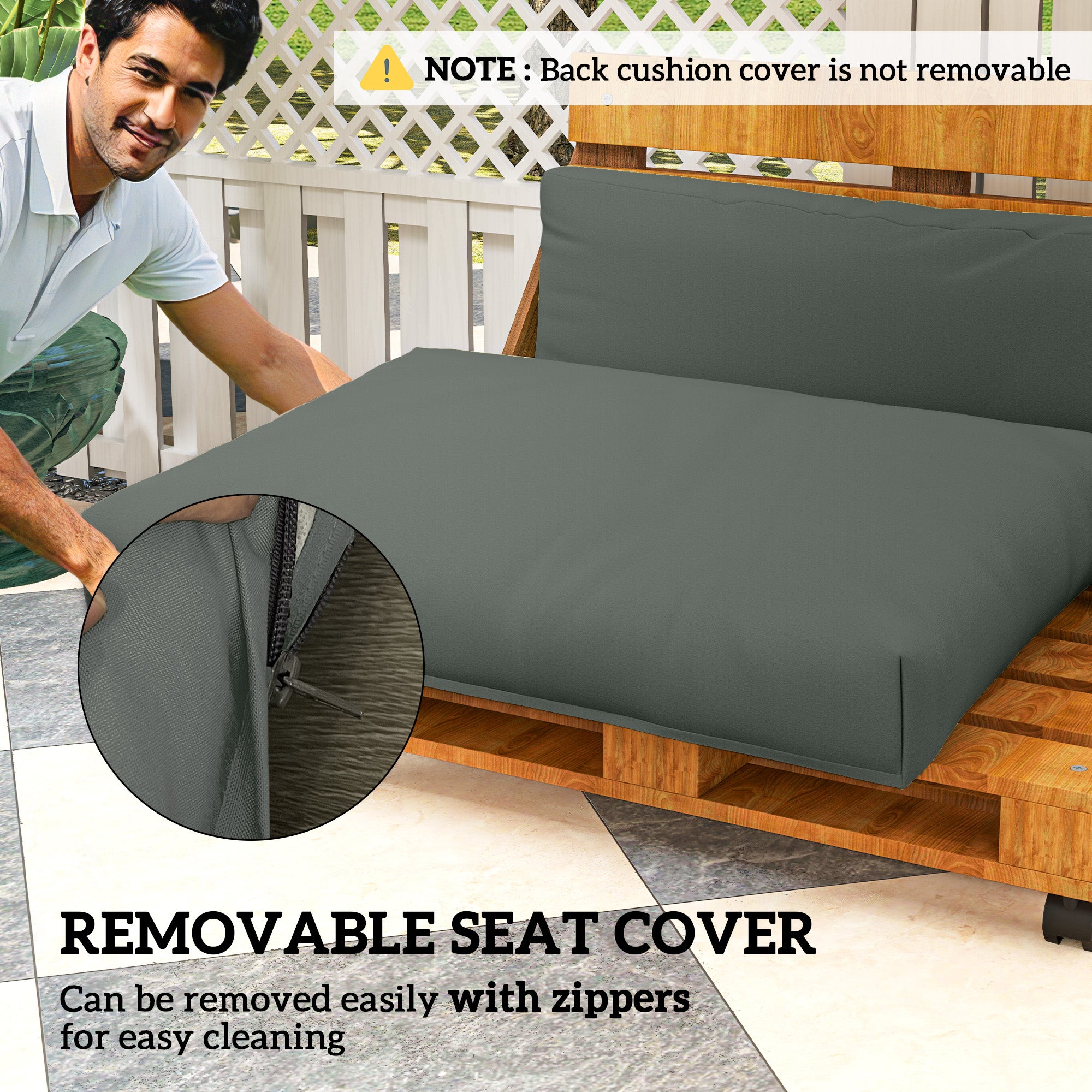Outsunny 2 Seater Pallet Furniture Cushions Pallet Cushions, UPF20+ 220gsm Fabric, 20 cm Thick Outdoor Seat Pads, Charcoal Grey - North Peak Garden Furniture
