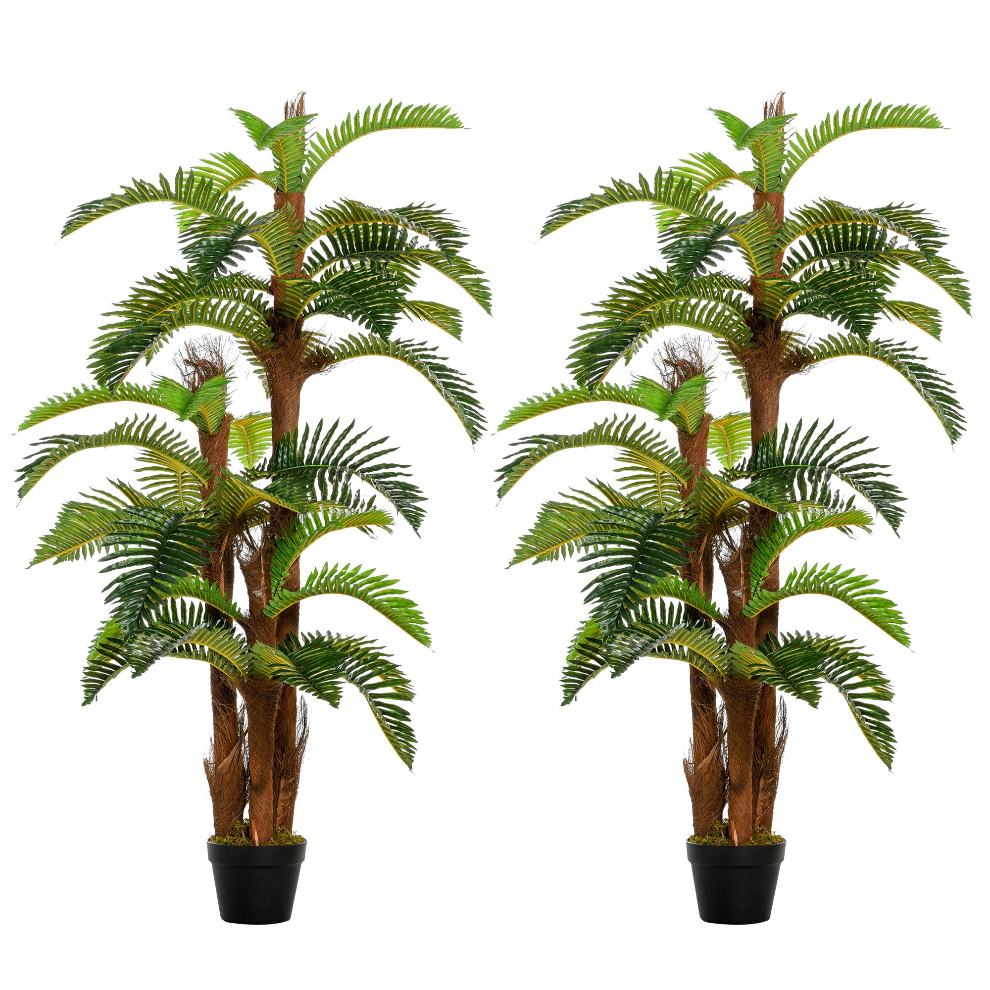 Outsunny Set of 2 Artificial Plant Tropical Palm in Pot, Fake Plants for Home Indoor Outdoor Decor, 150cm, Green