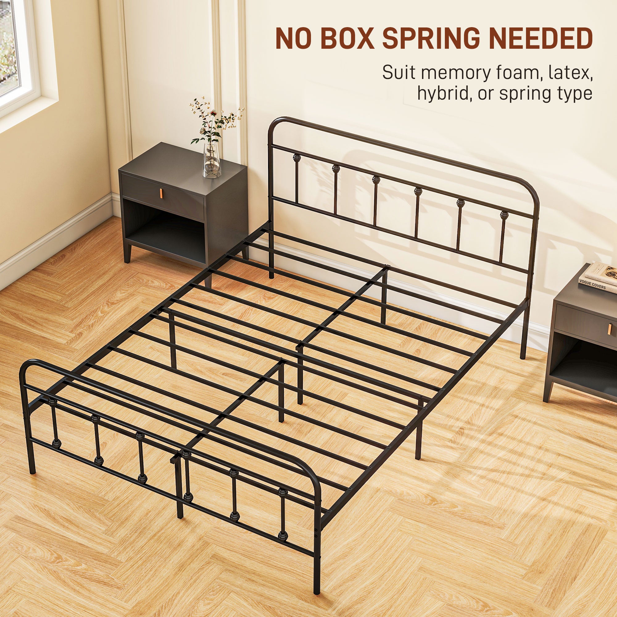 HOMCOM King Size Minimalistic Metal Bed Frame - Black - North Peak Garden Furniture