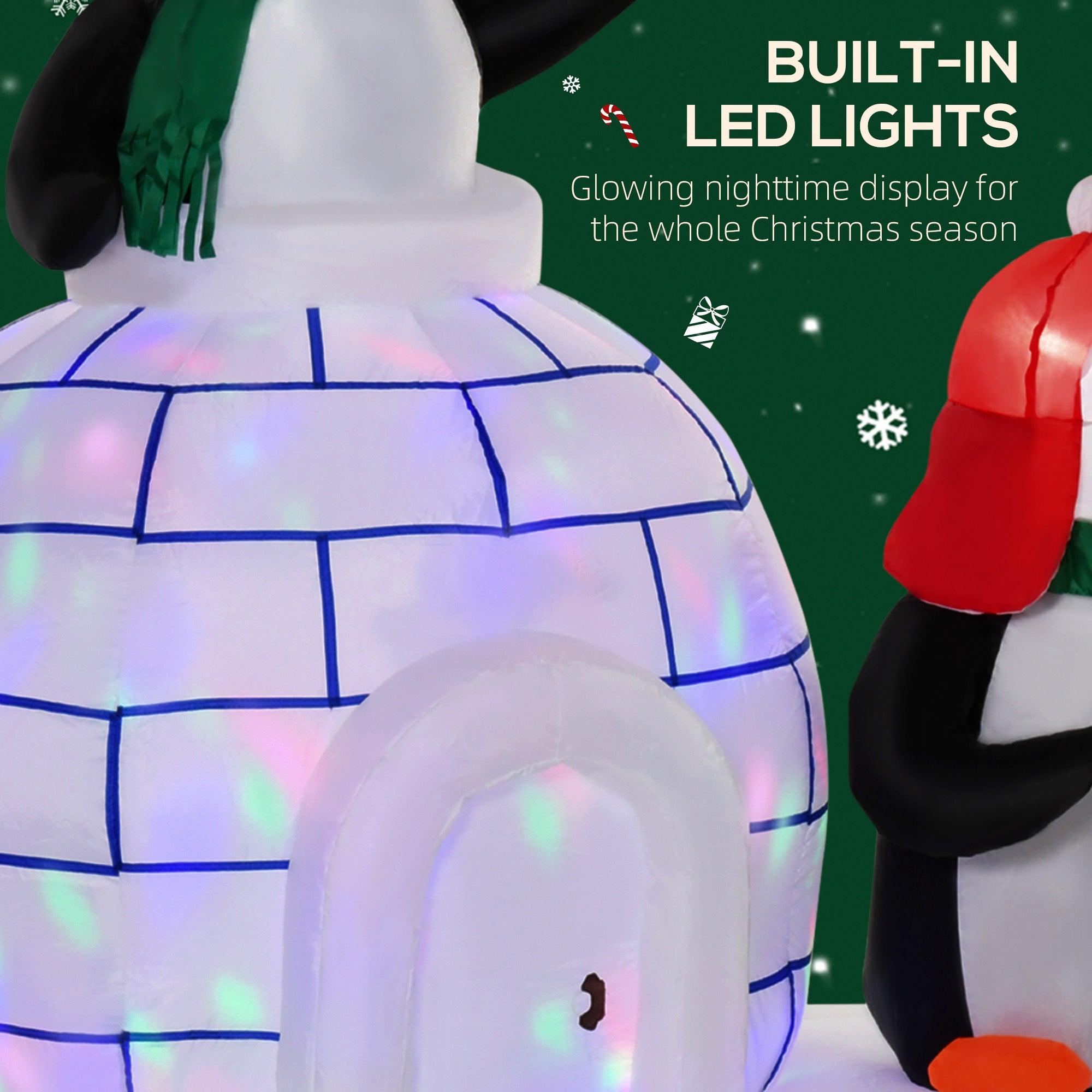 HOMCOM 5ft Christmas Inflatable Two Penguins Wearing a Scarf with Ice House Blow Up Decor Home Indoors with Built-in LED Lights Outdoor Toys in Lawn Garden - North Peak Garden Furniture