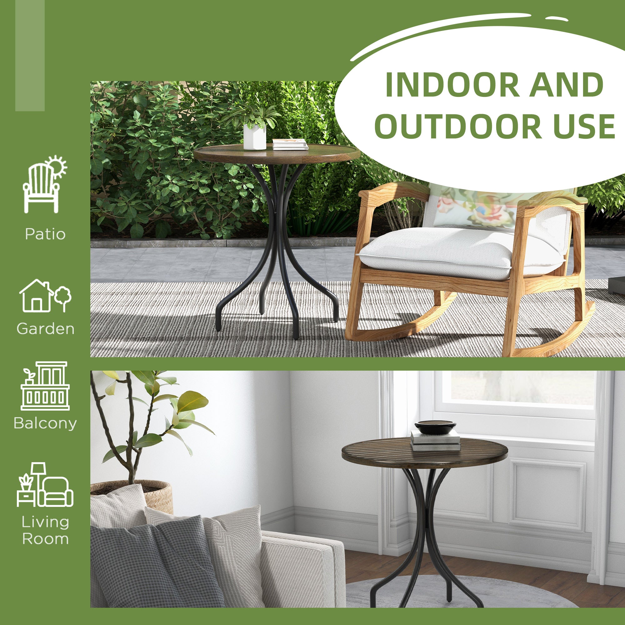 Outsunny Φ66cm Galvanised Steel Garden Table - Brown - North Peak Garden Furniture