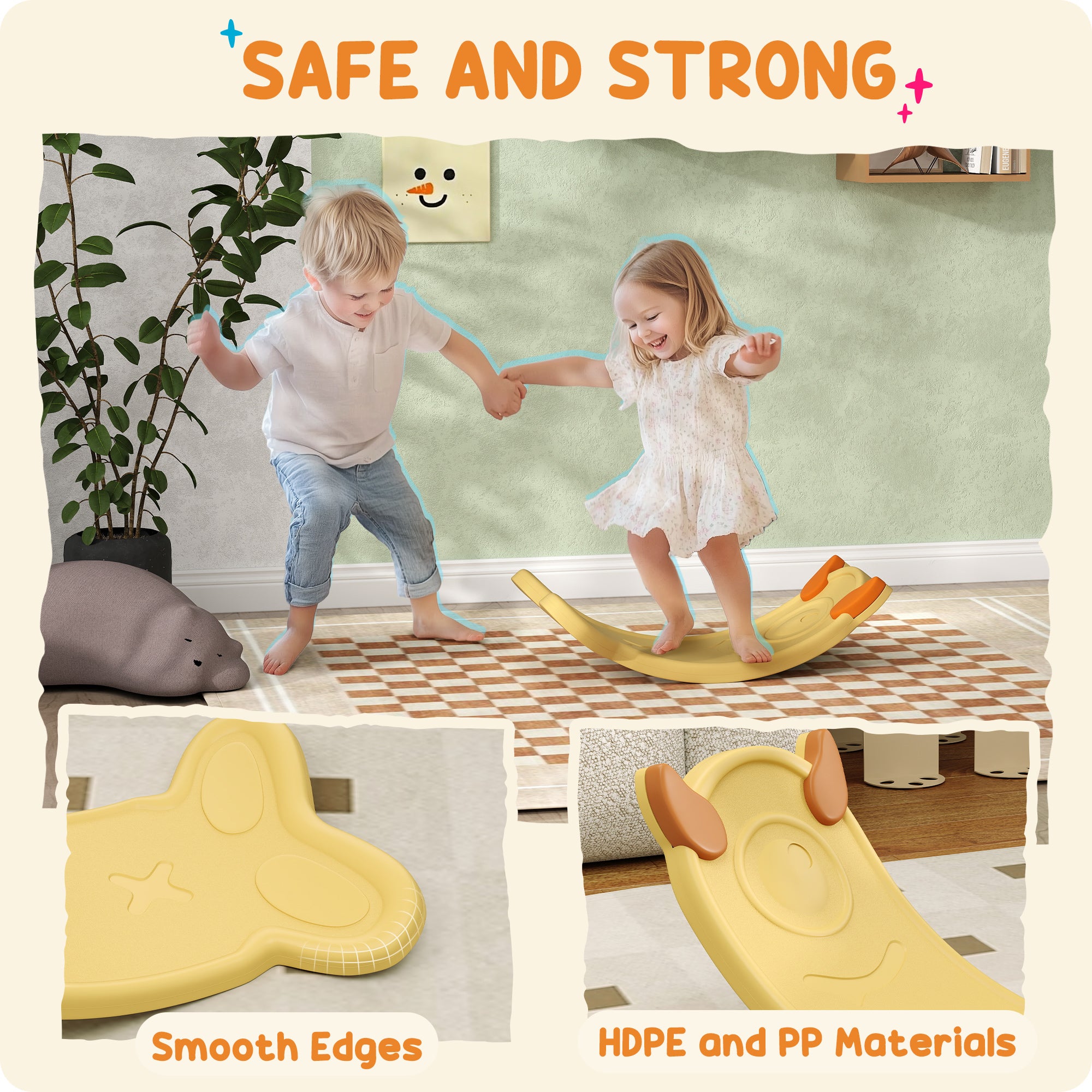AIYAPLAY Balance Board for Kids Balance Training & Sensory Play, Yellow - North Peak Garden Furniture