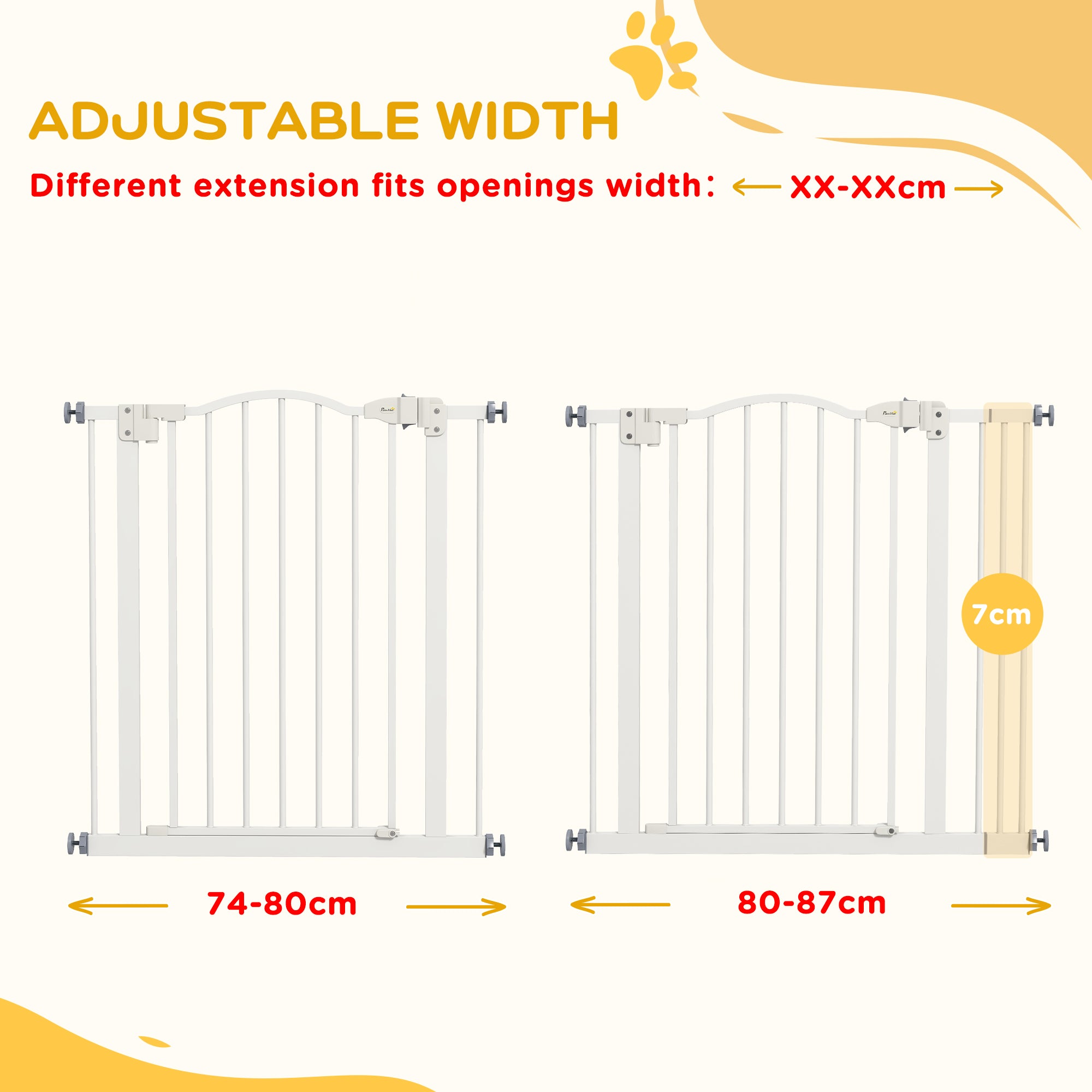 PawHut Metal 74-87cm Adjustable Pet Gate Safety Barrier w/ Auto-Close Door White - North Peak Garden Furniture