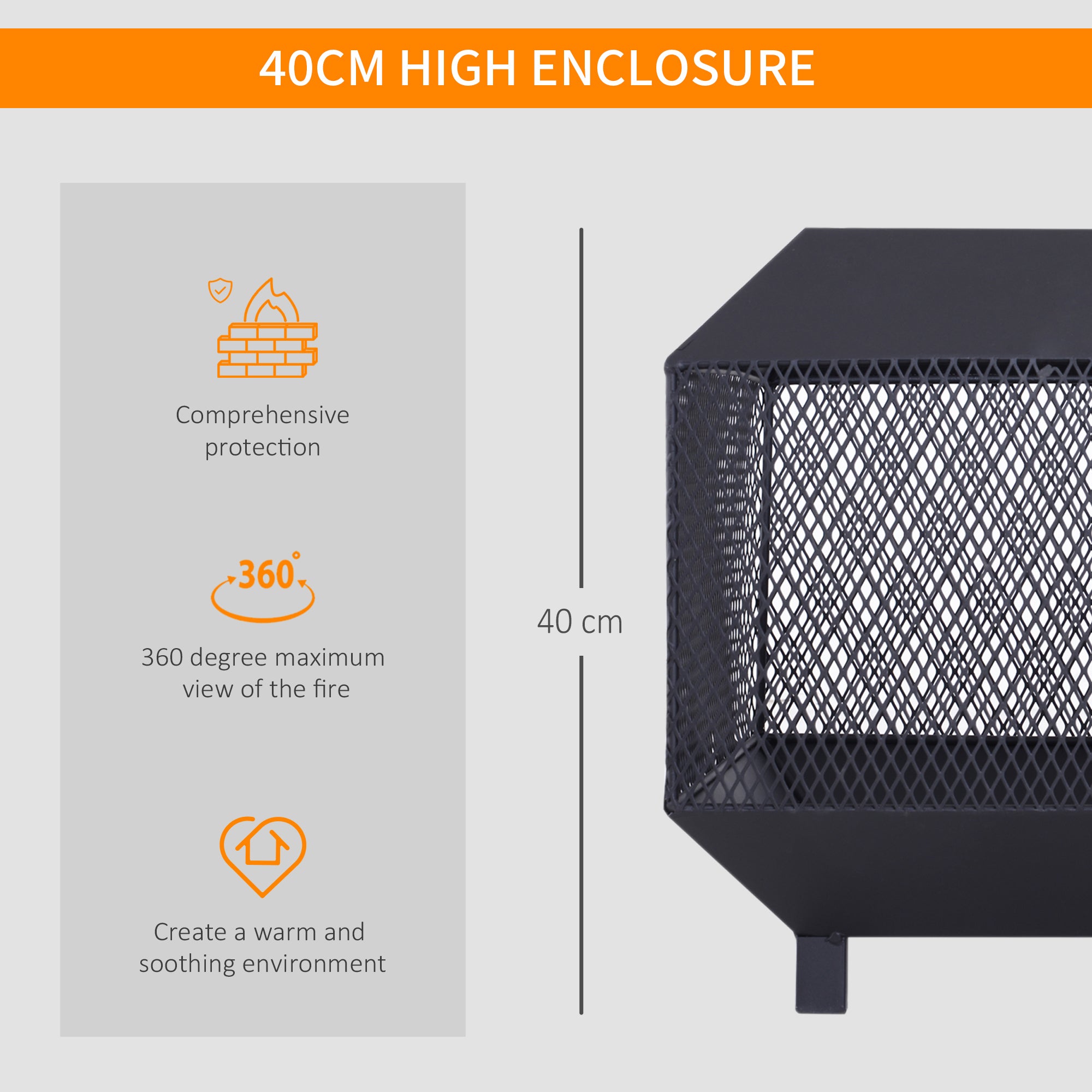 Outsunny Outdoor Fire Pit: Stylish Centrepiece for Alfresco Evenings, Mesh Design with Lid, Log Grate & Poker, Black