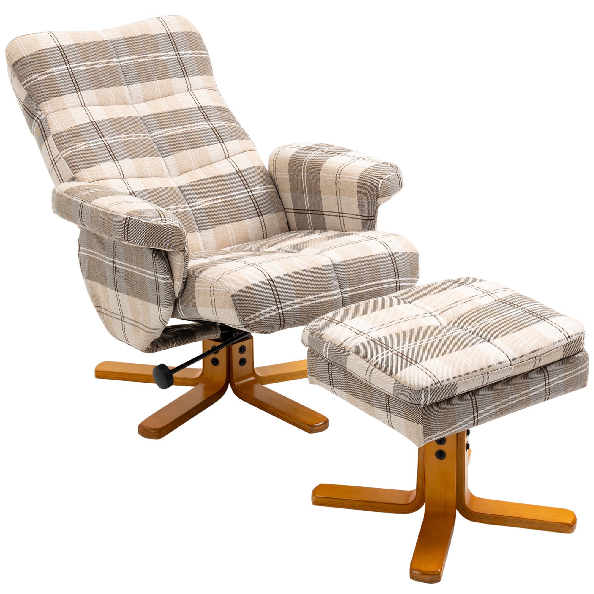 HOMCOM Linen Swivel Recliner Chair with Footstool, Wooden Base and Storage for Living Room, Multicolour - North Peak Garden Furniture