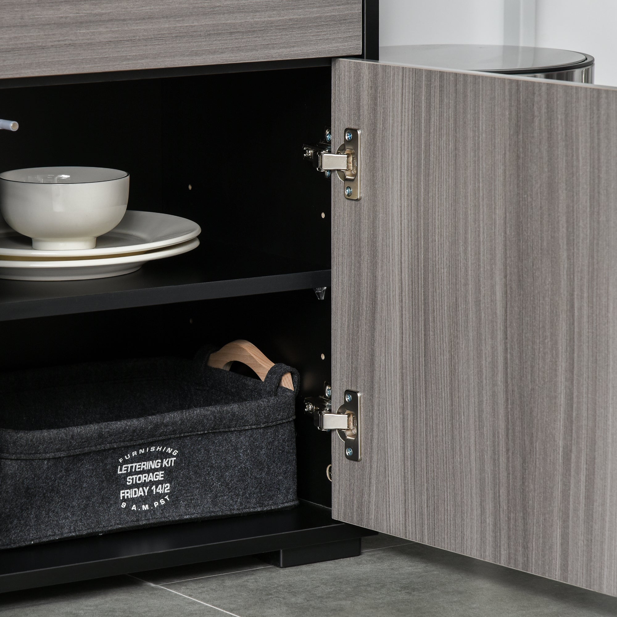 HOMCOM High Gloss Frame Sideboard, Side Cabinet, Push-Open Design with 2 Drawer for Living Room, Bedroom, Light Grey and Black - North Peak Garden Furniture