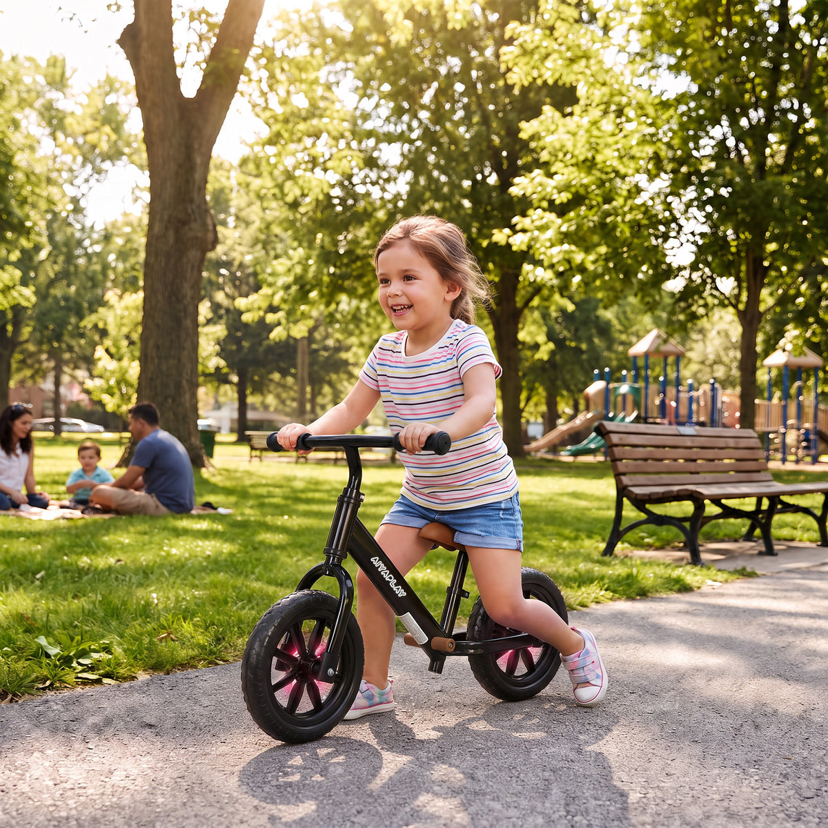 AIYAPLAY 11.2" Balance Bike for 2-5 Years, Toddler Bike with Lighting Wheels, Adjustable Seat & Handlebar, Black