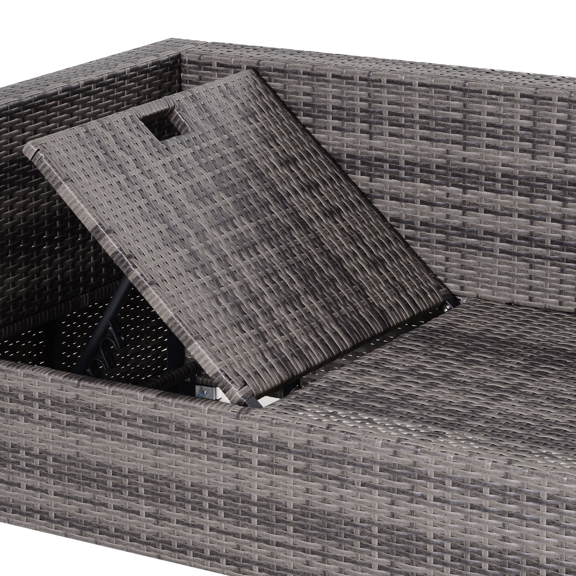 Outsunny 3PC Rattan Garden Furniture Storage Sofa Set 4 Seater Wicker Coffee Table Conservatory Sun Lounger Reclining Set Outdoor Weave with Cushion Grey - North Peak Garden Furniture