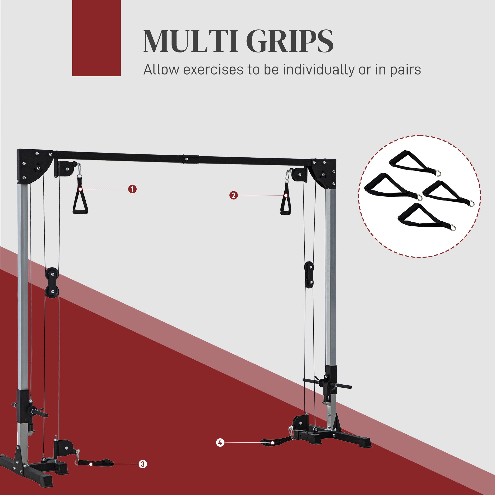 SPORTNOW Multi Home Gyms with Cable Pulley System, Cable Crossover Machine with 4 Handles for Full Body Strength Training, Power Rack for Home Workout, Black - North Peak Garden Furniture