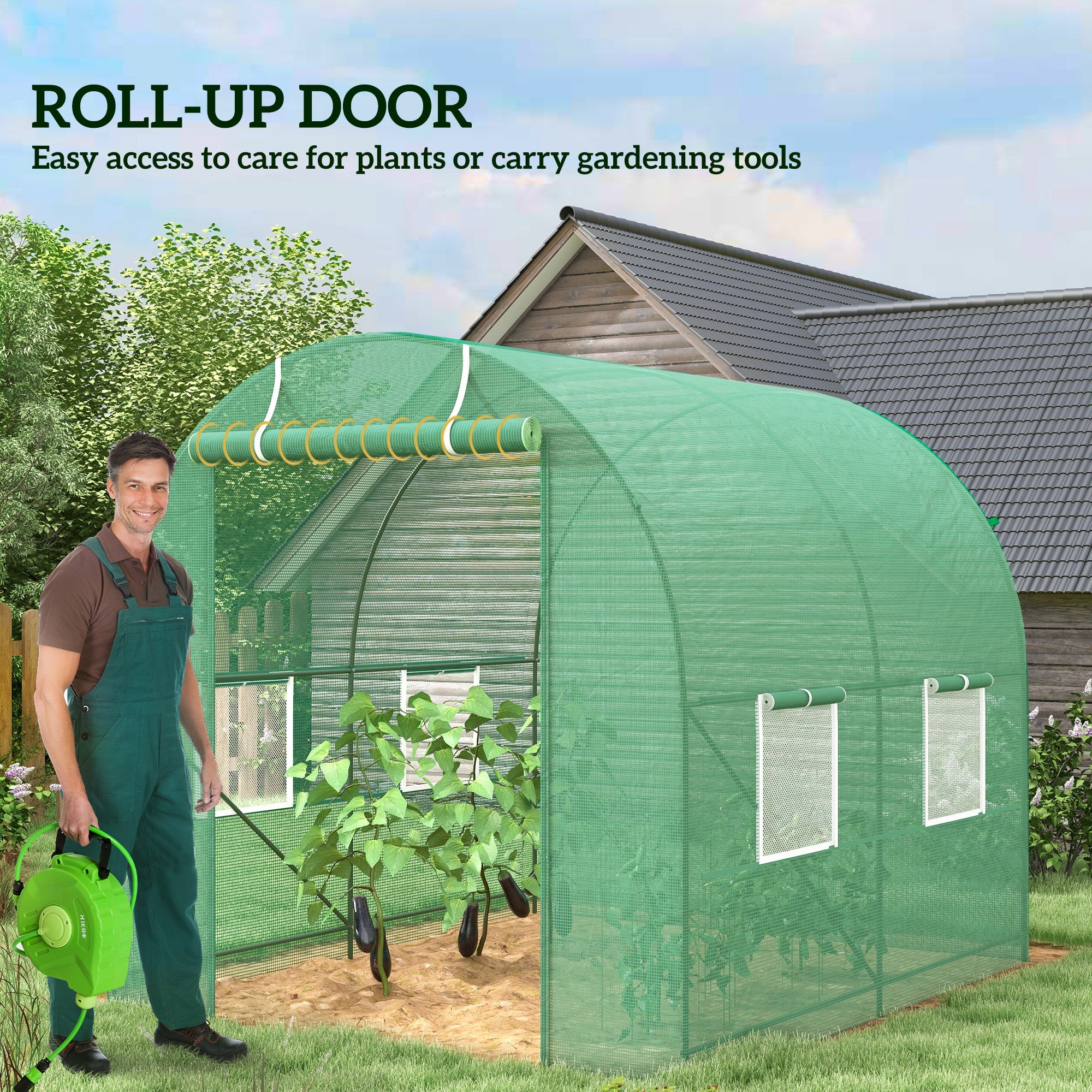 Outsunny Reinforced Walk in Polytunnel Greenhouse with Roll Up Door, Galvanised Steel Frame and Zipped Door Windows, 2.5 x 2 m