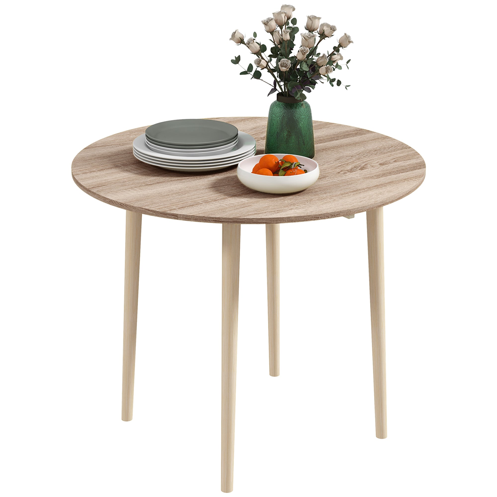 HOMCOM Folding Dining Table for 4, Round Drop Leaf Table, Modern Space Saving Small Kitchen Table with Wood Legs for Dining Room, Natural - North Peak Garden Furniture