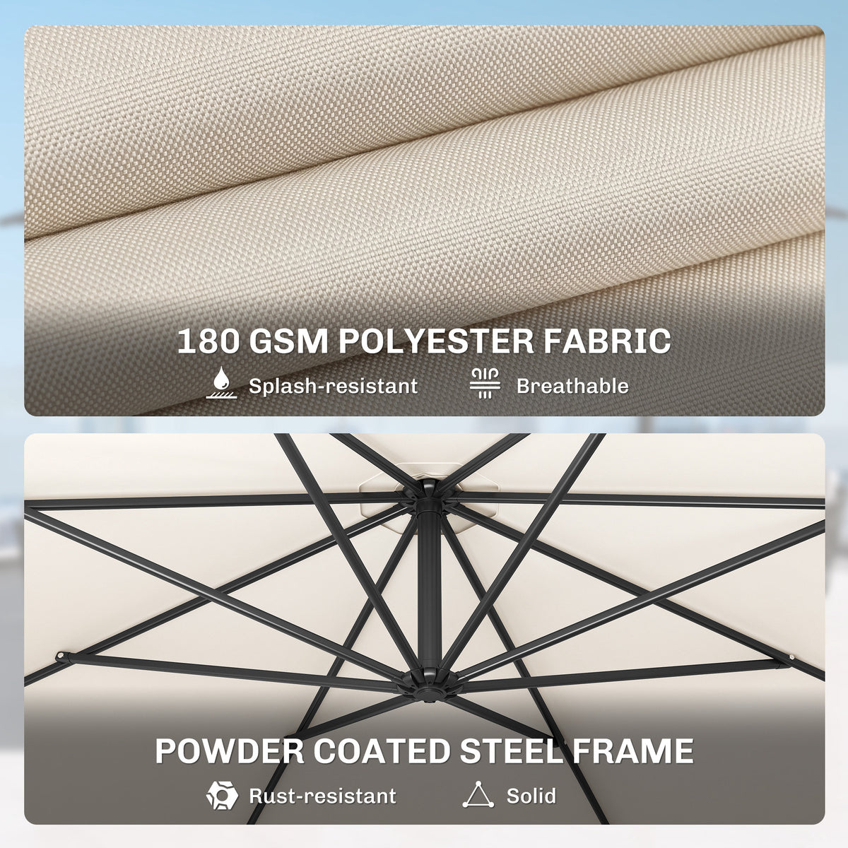 Outsunny 3 m Overhanging Cantilever Parasol, with Cross Base - Cream White