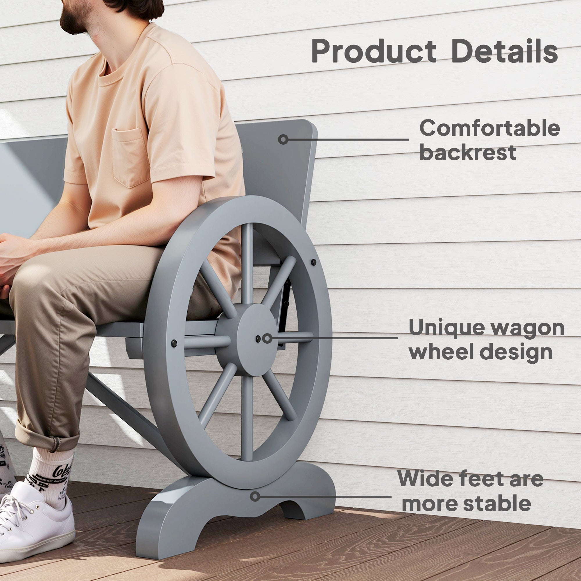 Outsunny Fir Wood 2-Seater Outdoor Garden Wagon Wheel Bench, Grey - North Peak Garden Furniture