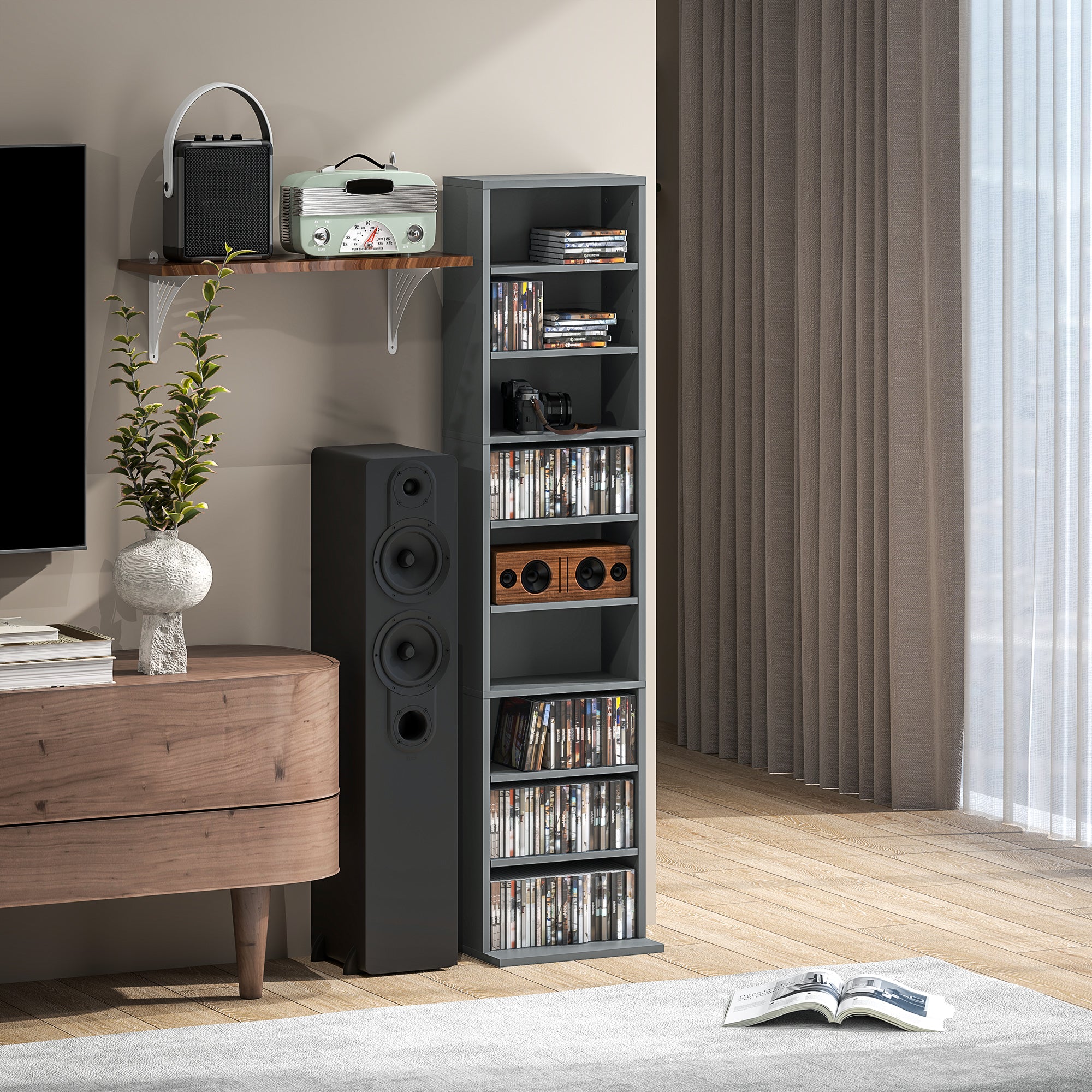 HOMCOM 260 Narrow CD Storage Unit - Grey - North Peak Garden Furniture