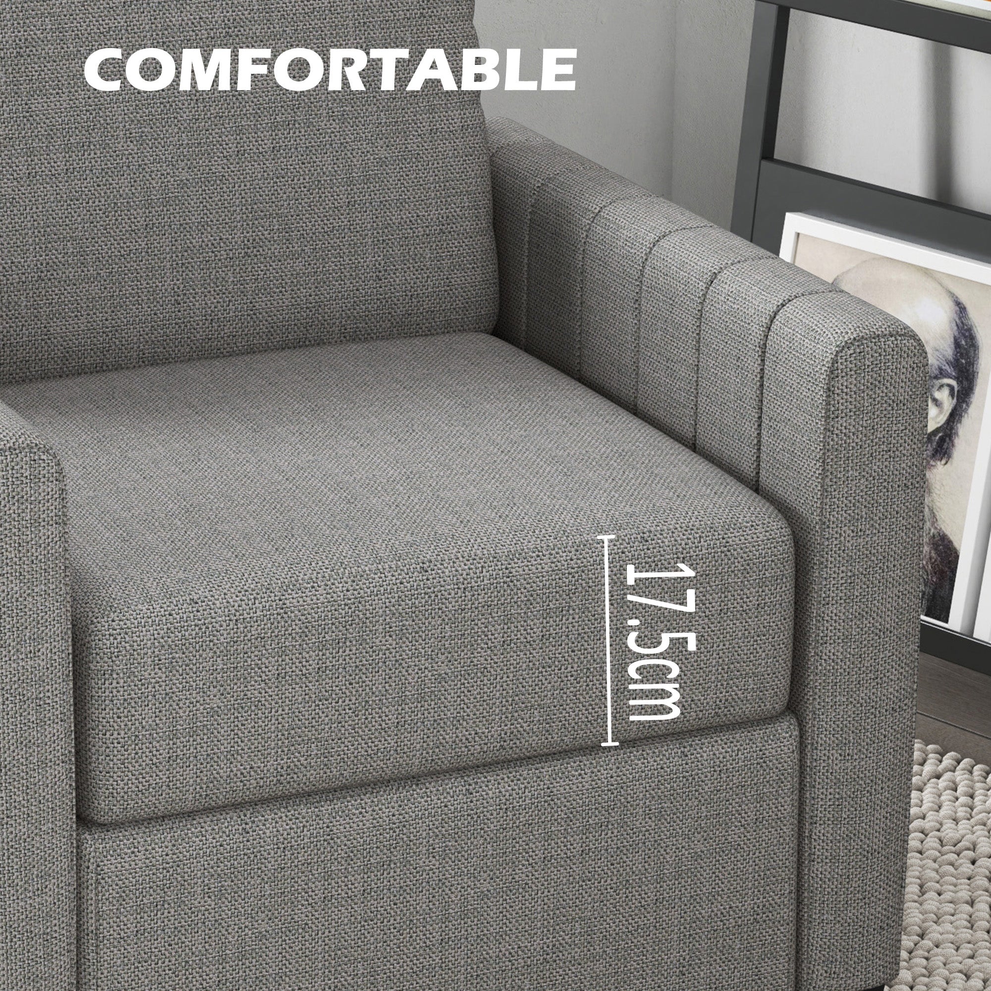 HOMCOM Modern Boxy Linen-Look Armchair - Light Grey - North Peak Garden Furniture